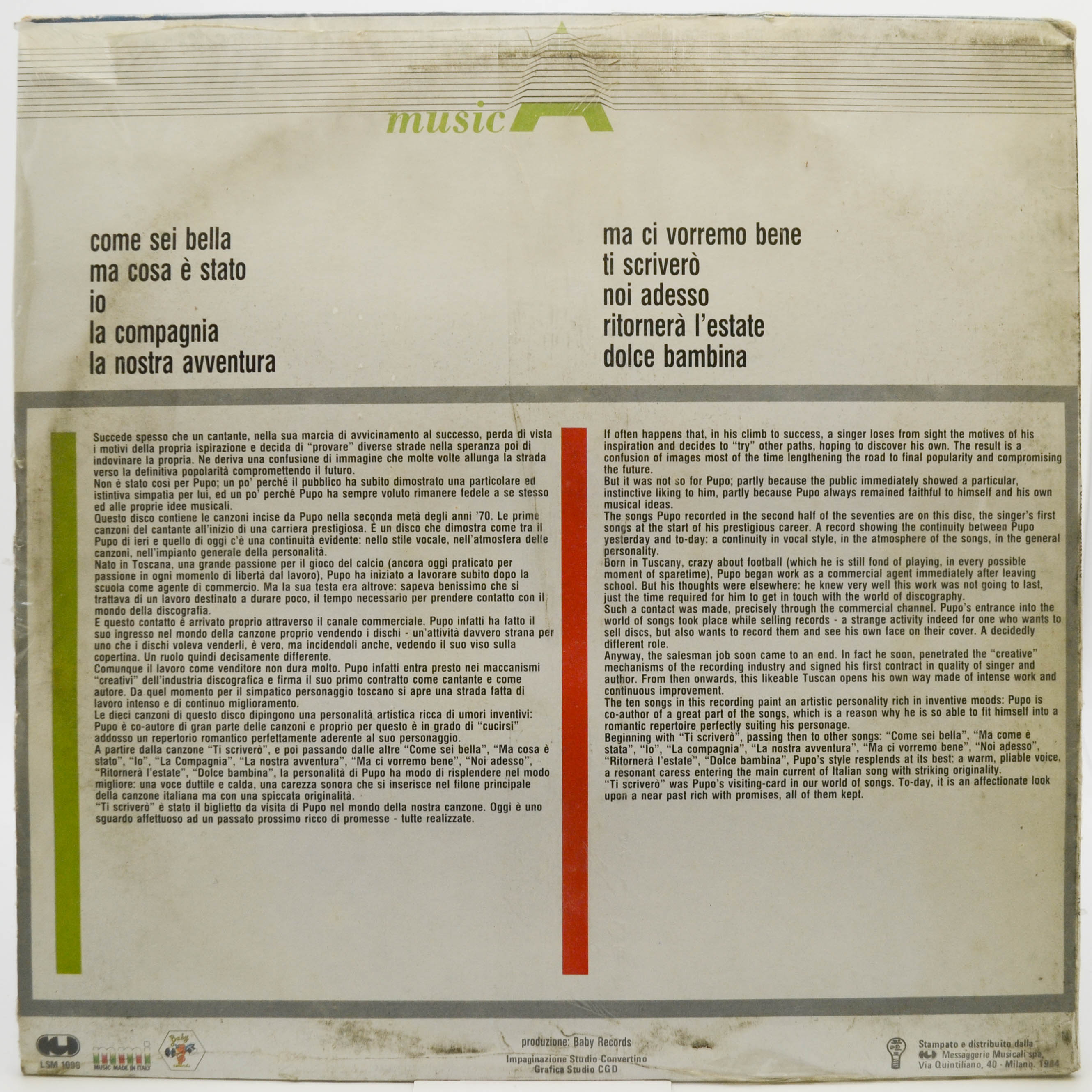 Pupo — Ti Scrivero' (Italy), 1984