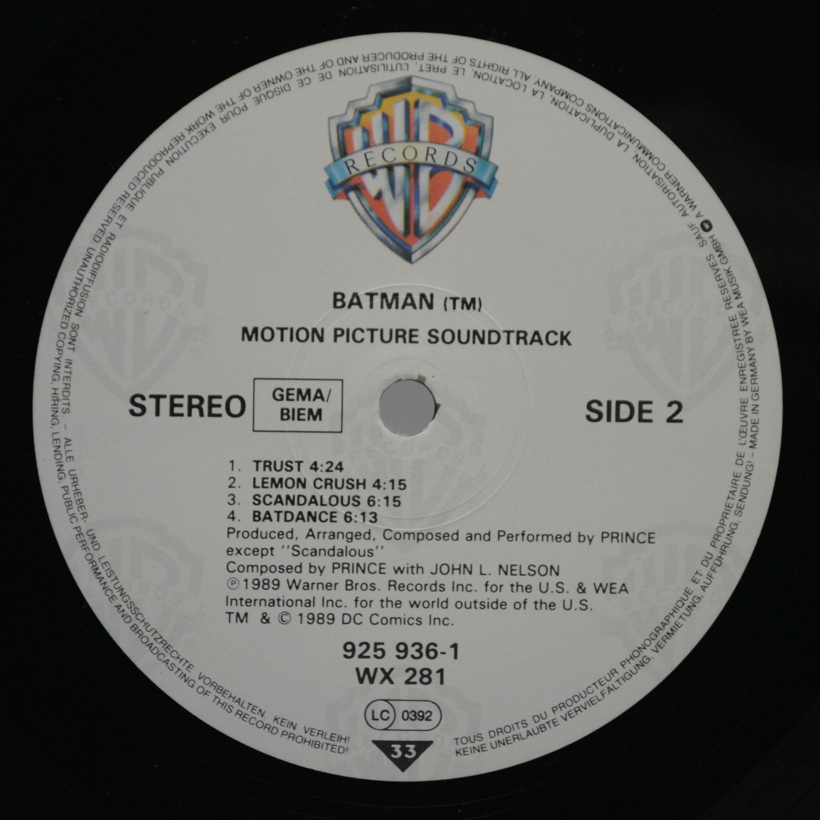 Виниловая пластинка Prince — Batman™ (Motion Picture Soundtrack), 1989