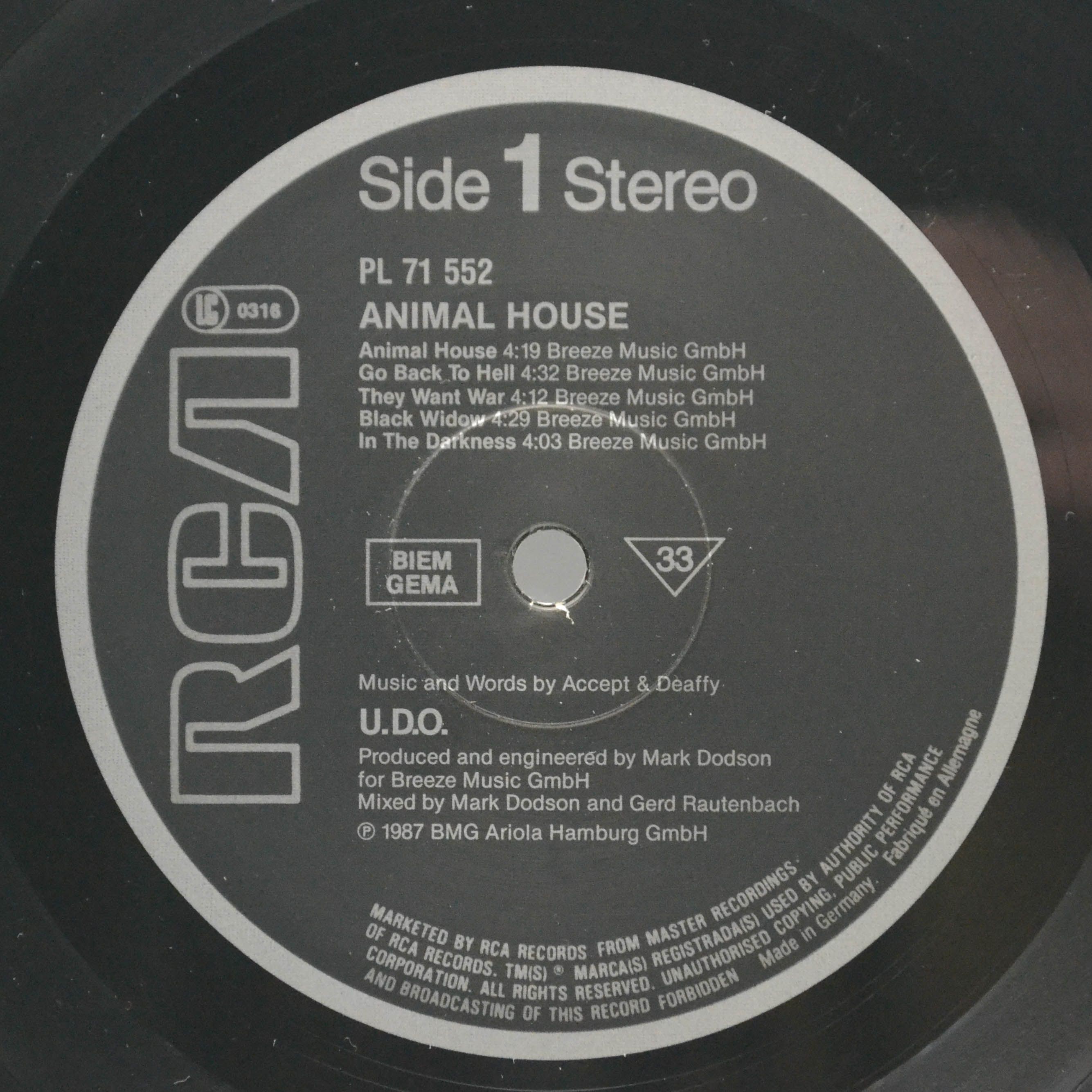 U.D.O. — Animal House, 1987