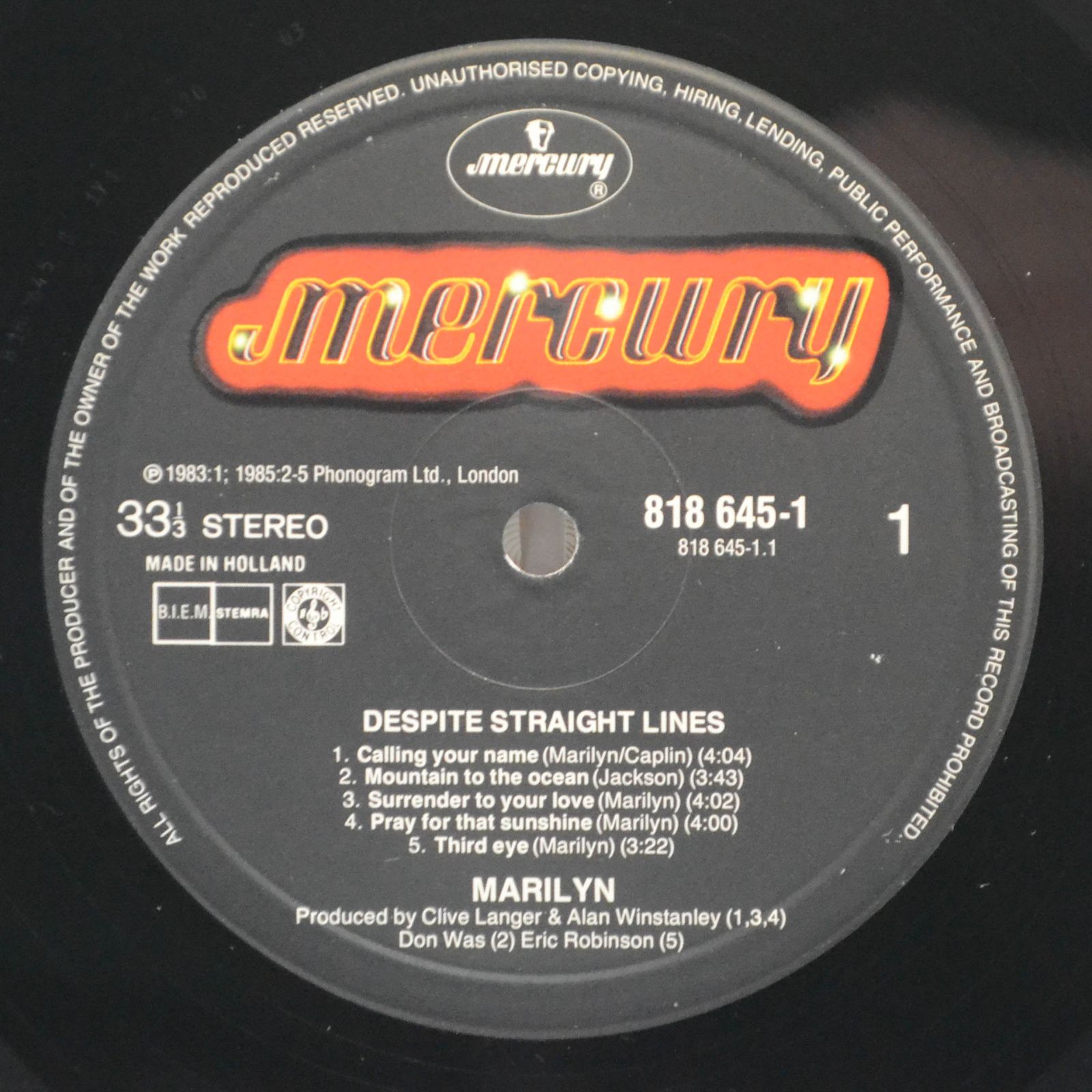 Виниловая пластинка Marilyn — Despite Straight Lines, 1985