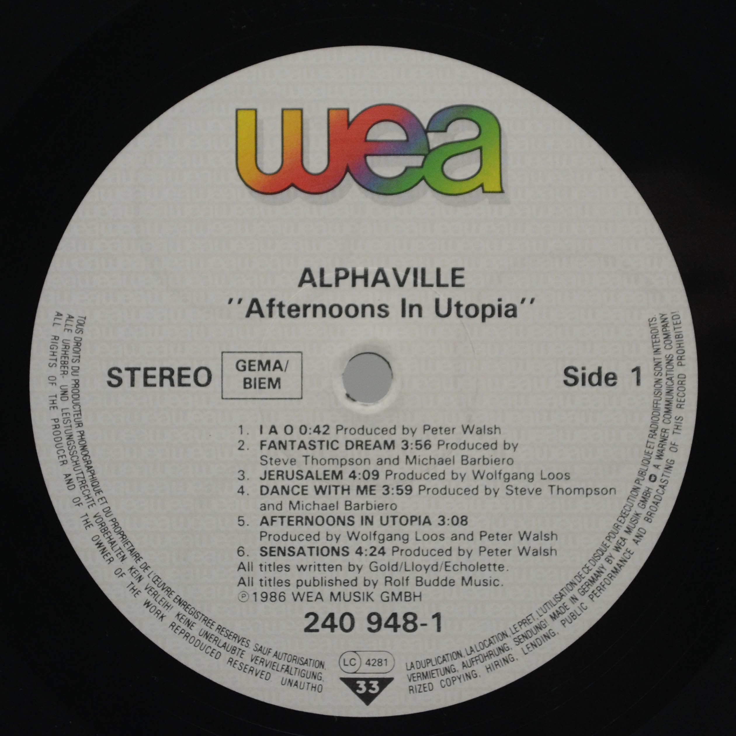Alphaville — Afternoons In Utopia, 1986