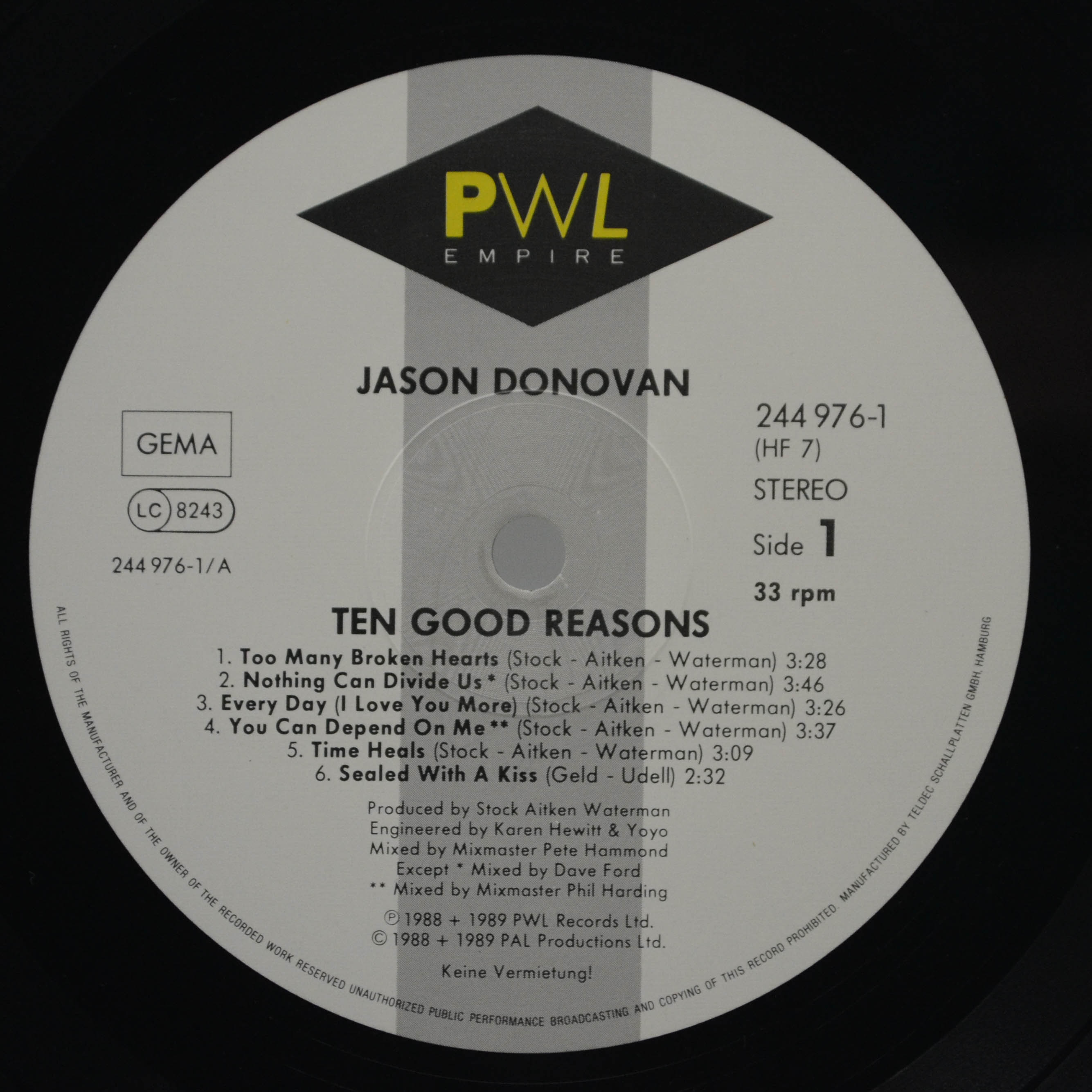 Виниловая пластинка Jason Donovan — Ten Good Reasons, 1989