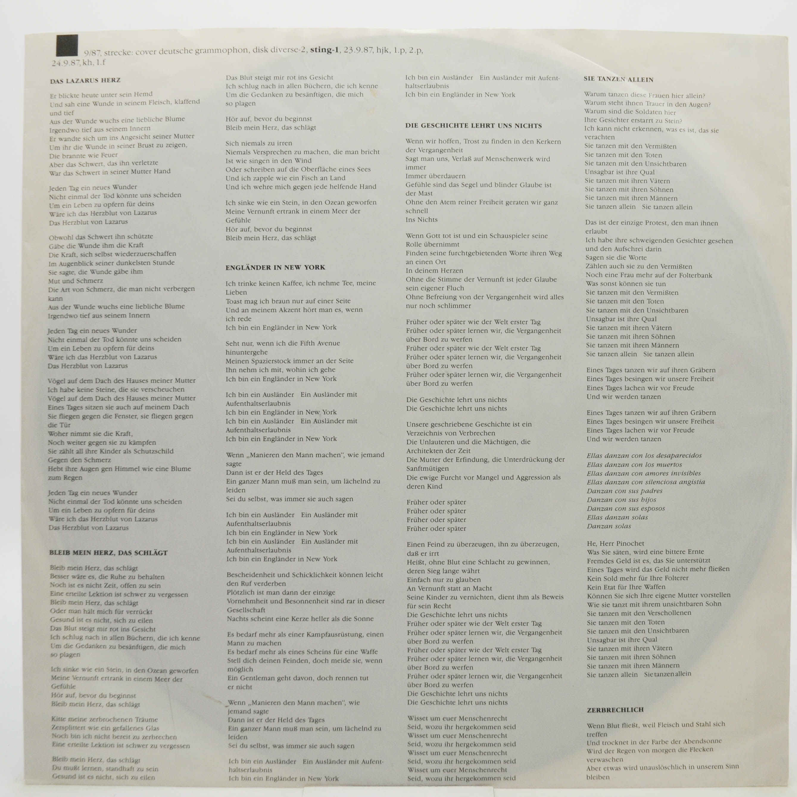 Виниловая пластинка Sting — ...Nothing Like The Sun (2LP), 1987