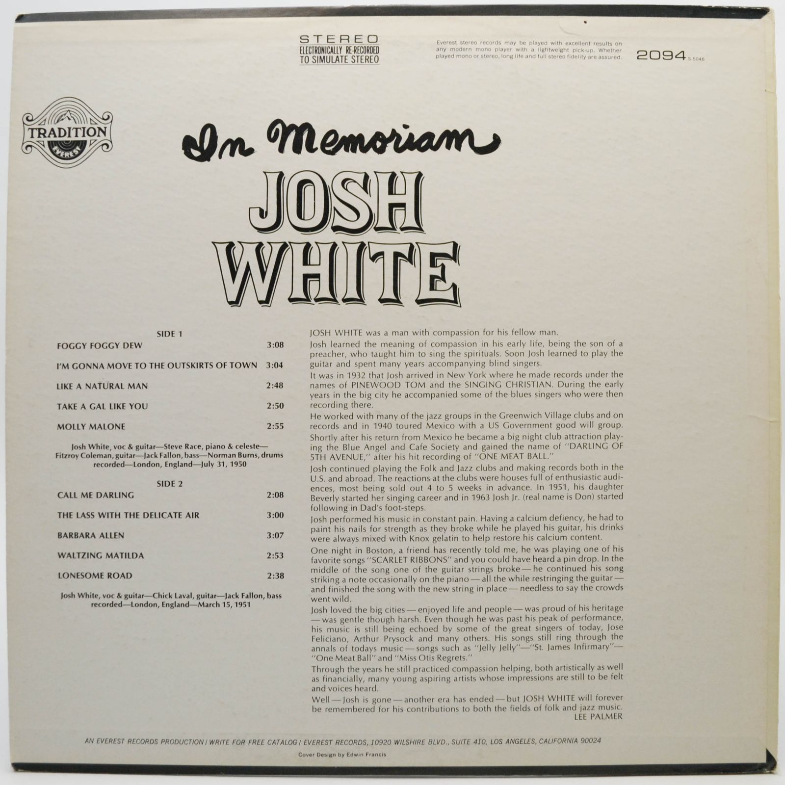 Виниловая пластинка Josh White — In Memoriam (USA), 1970