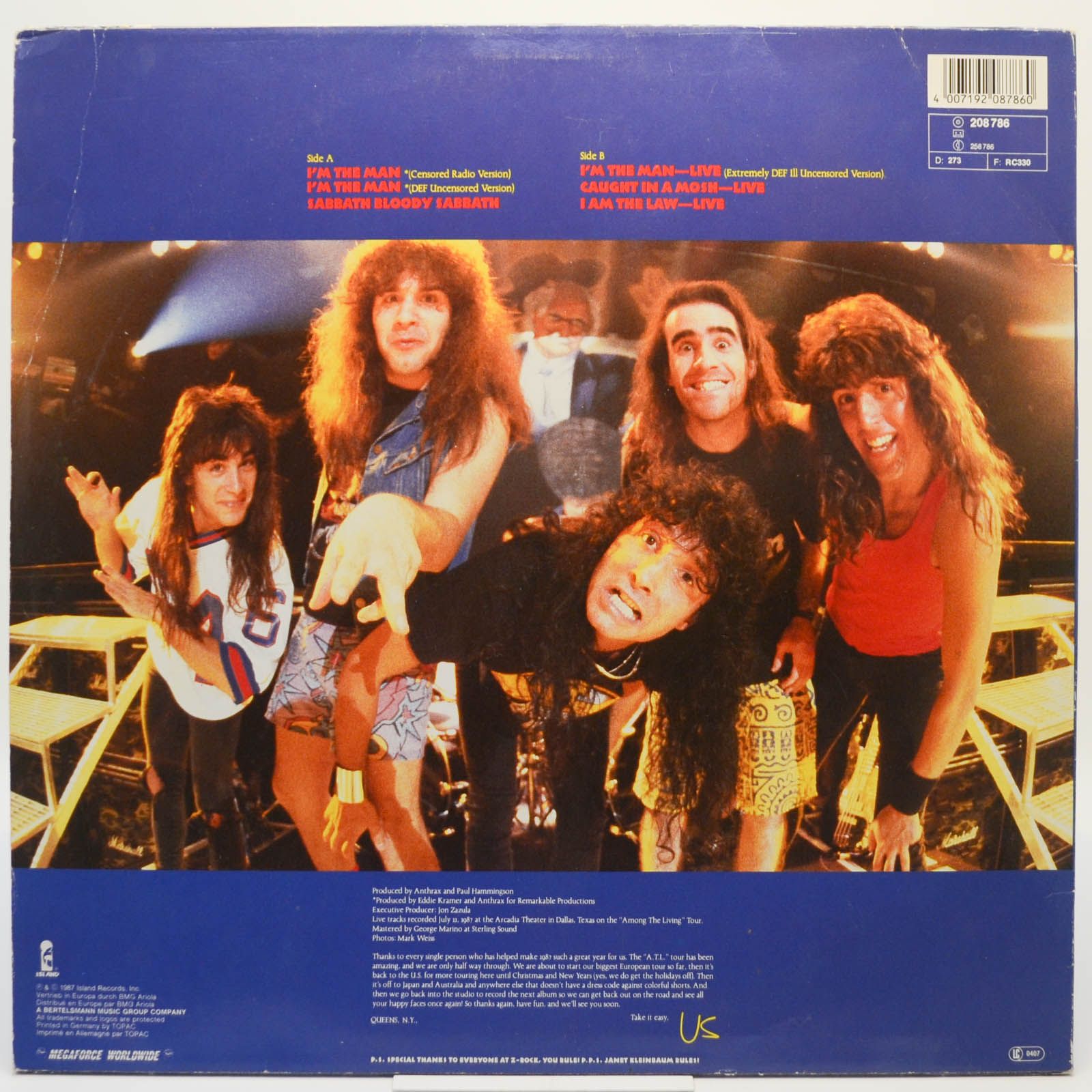 Виниловая пластинка Anthrax — I'm The Man, 1987
