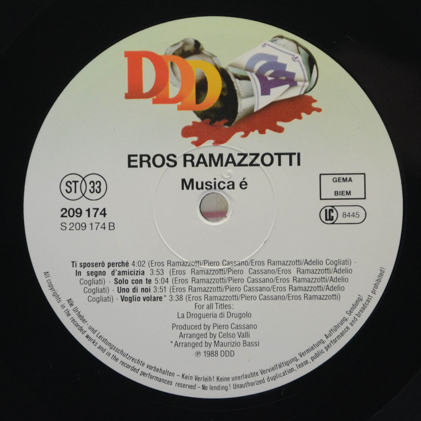 Виниловая пластинка Eros Ramazzotti — Musica È, 1988