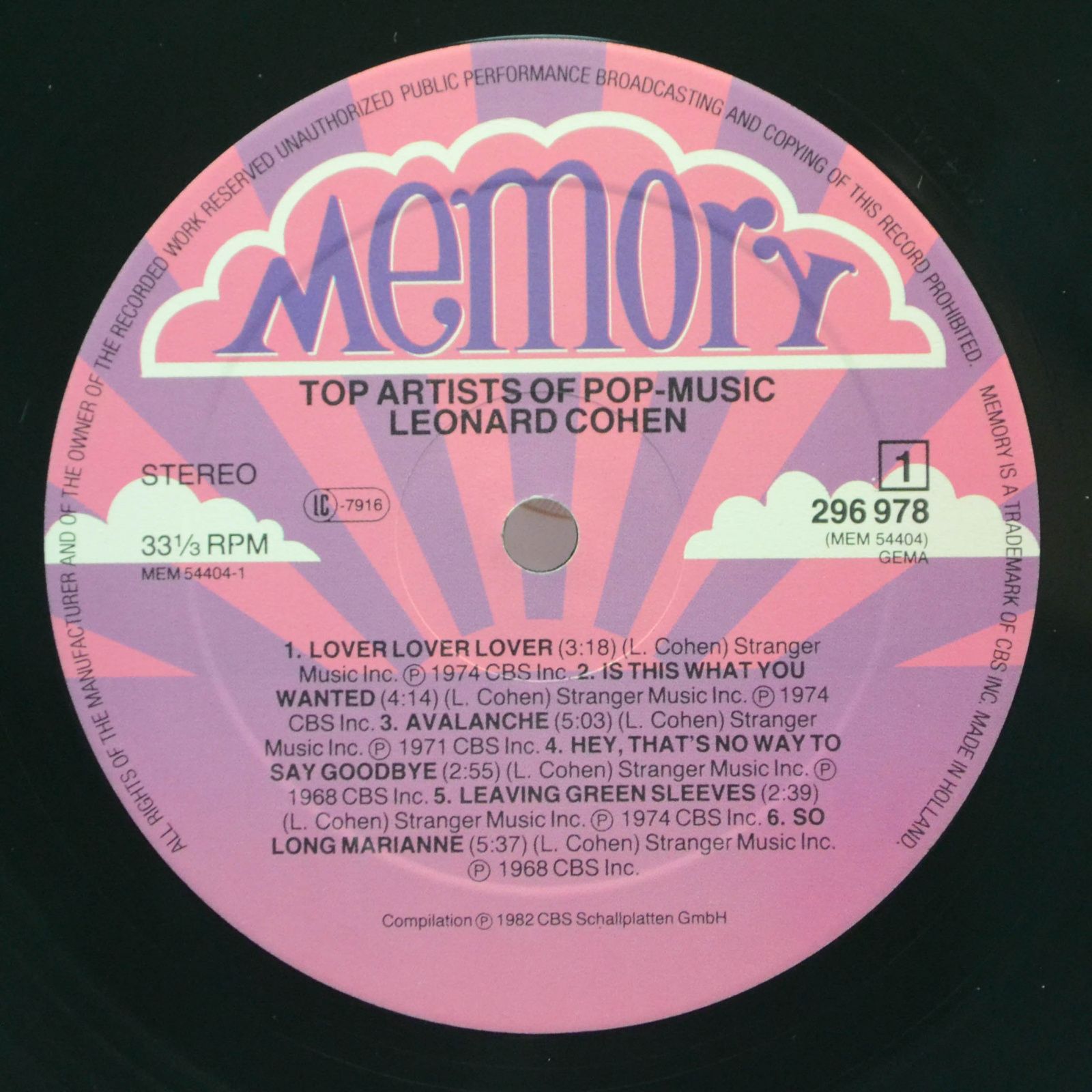 Leonard Cohen — Top Artists Of Pop Music, 1982