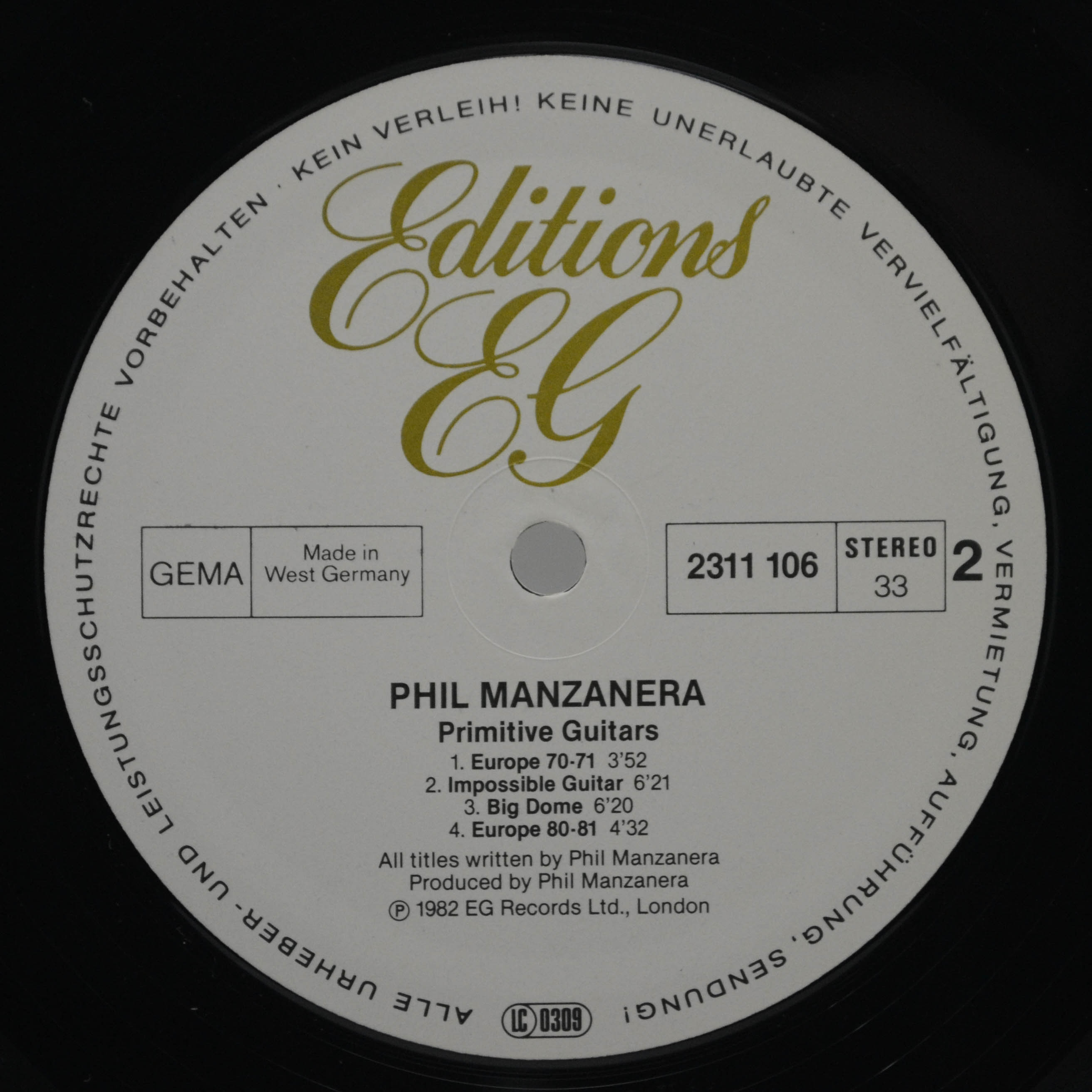 Виниловая пластинка Phil Manzanera — Primitive Guitars, 1982
