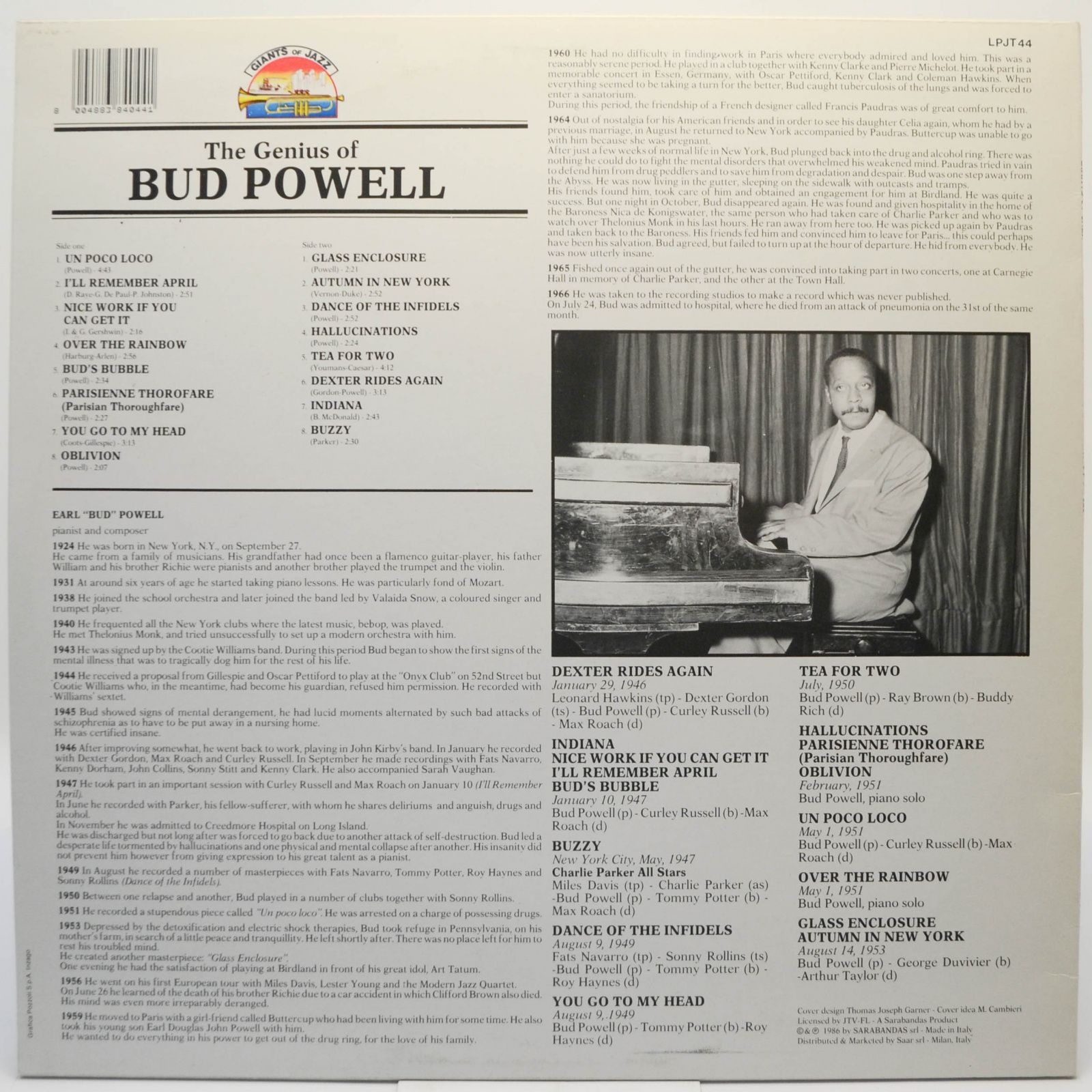 Виниловая пластинка Bud Powell — The Genius Of Bud Powell, 1986