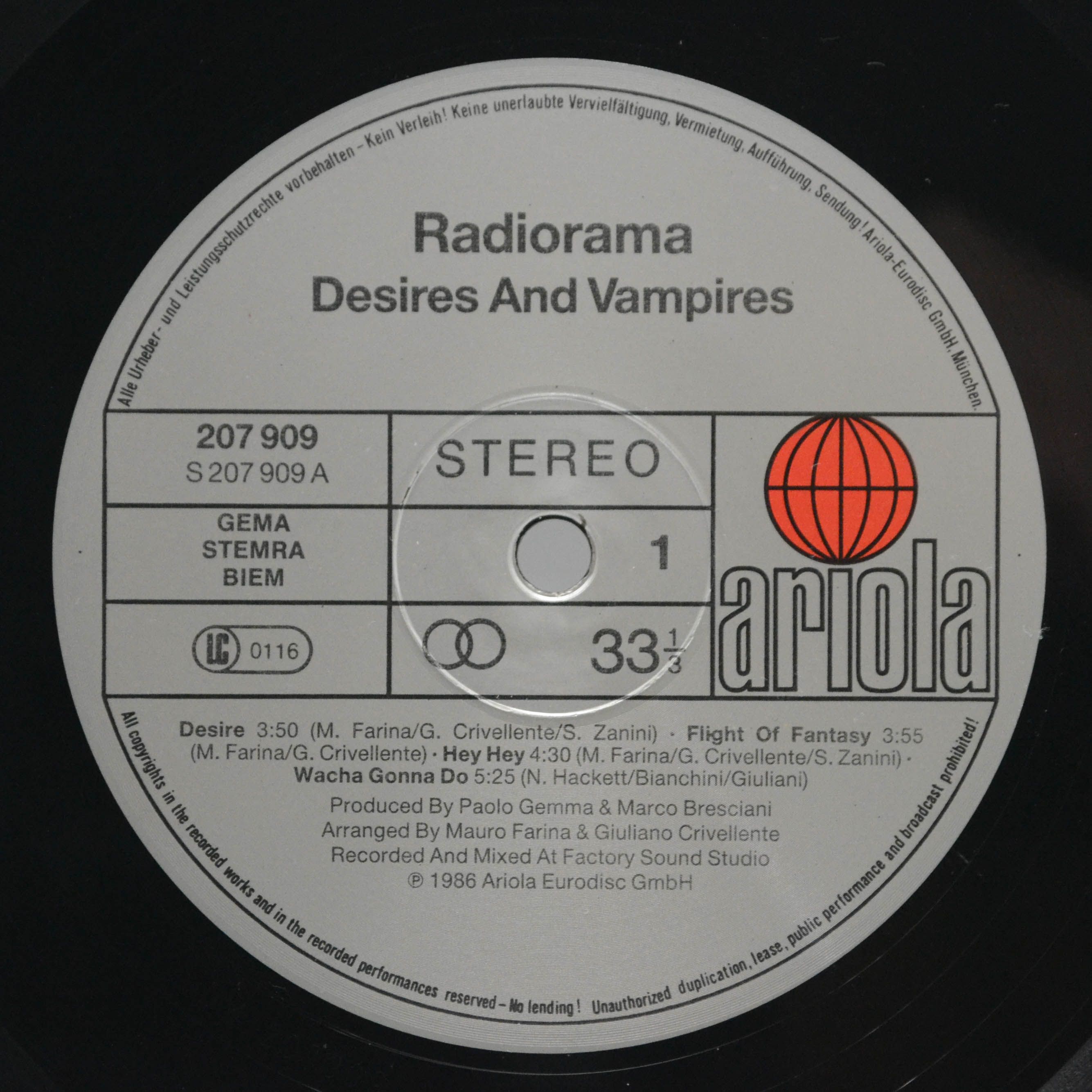 Виниловая пластинка Radiorama — Desires And Vampires, 1986