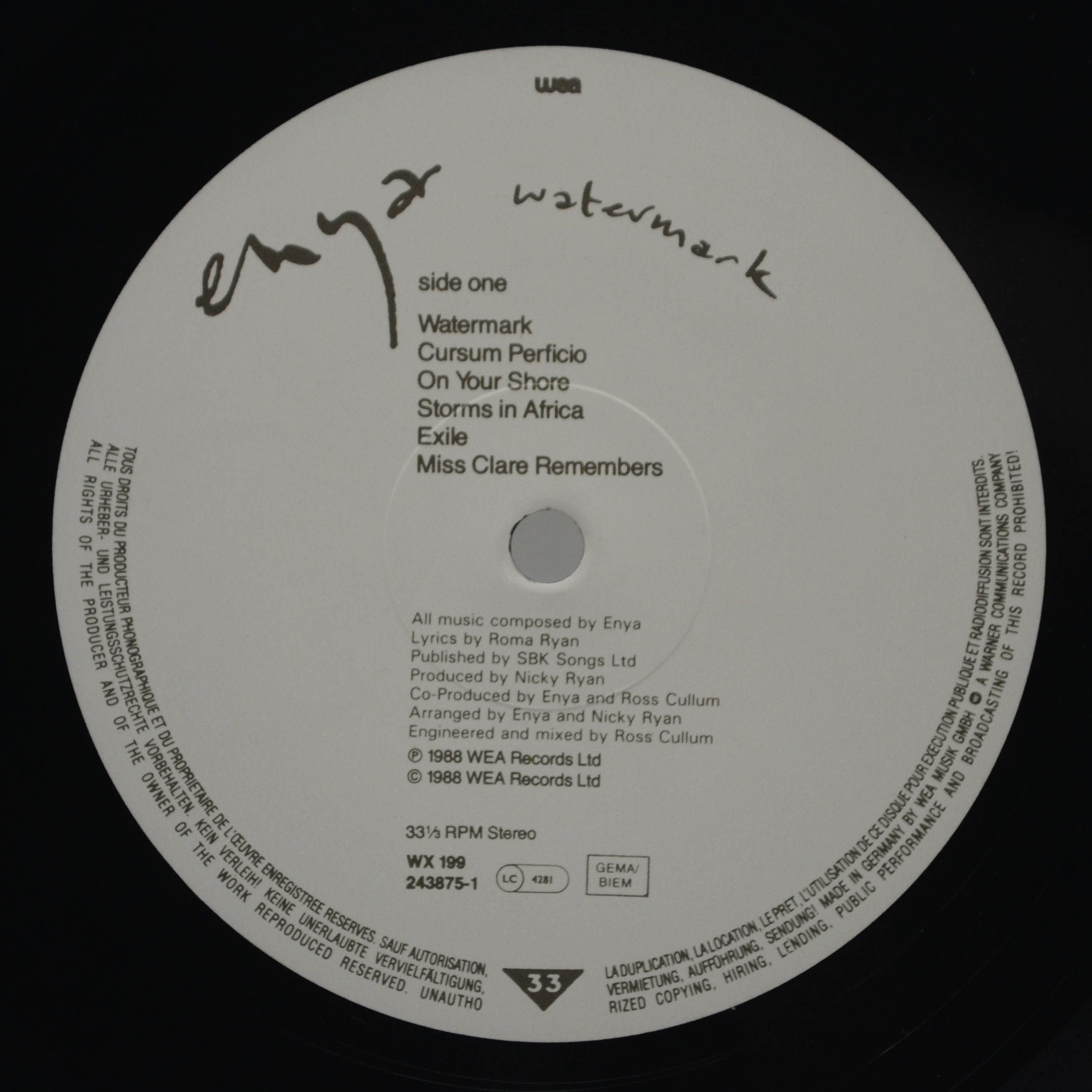 Виниловая пластинка Enya — Watermark, 1988
