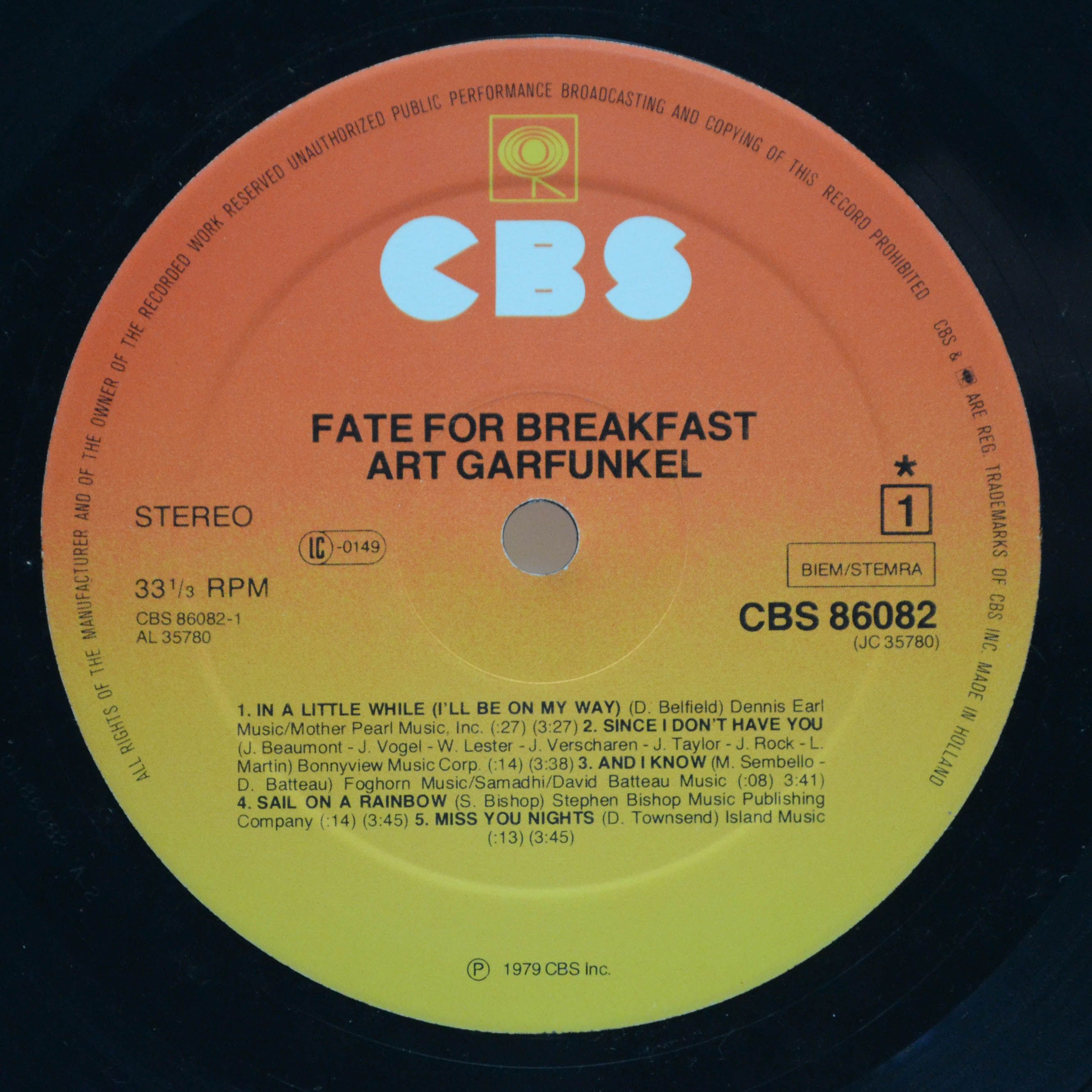 Art Garfunkel — Fate For Breakfast, 1979