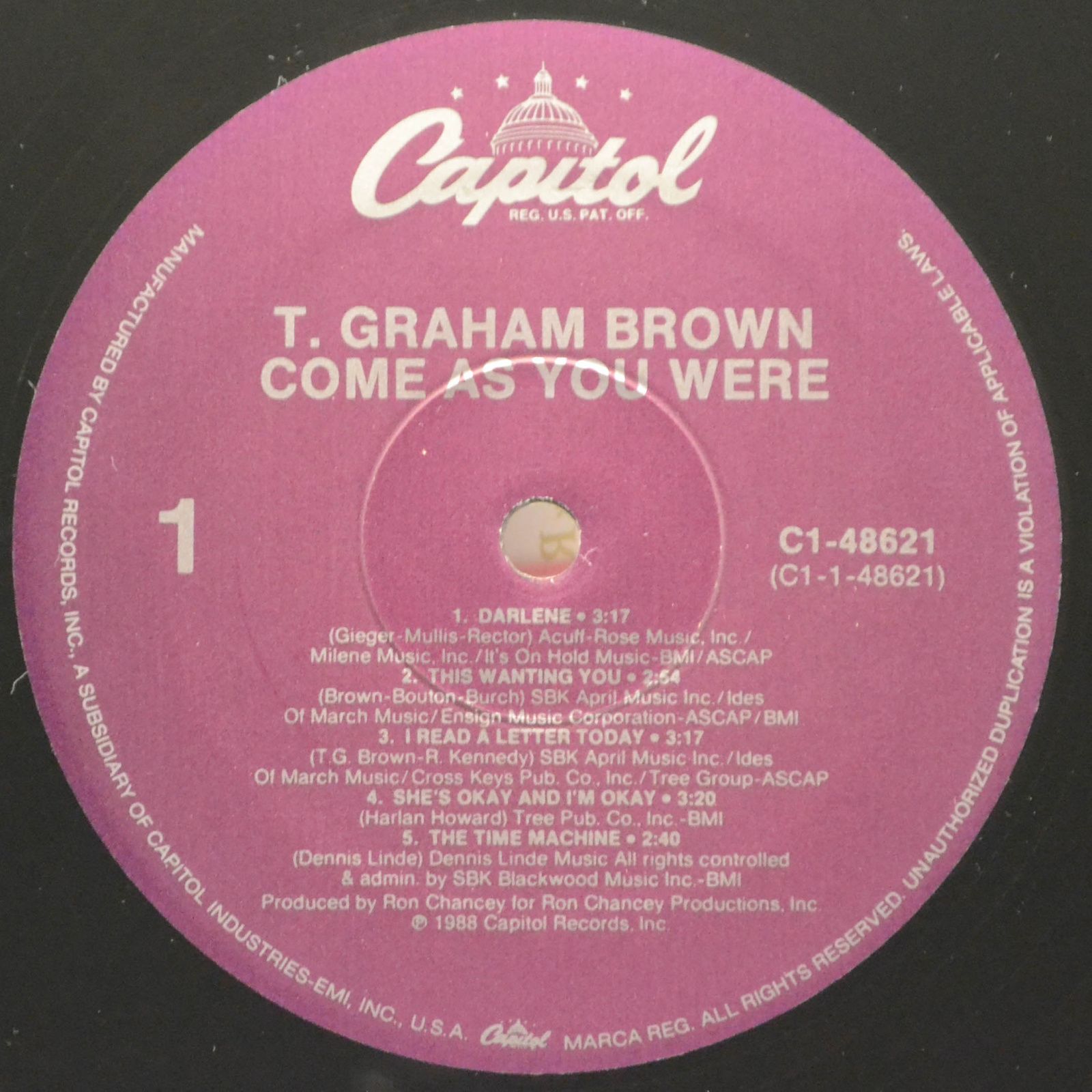 Виниловая пластинка T. Graham Brown — Come As You Were, 1988