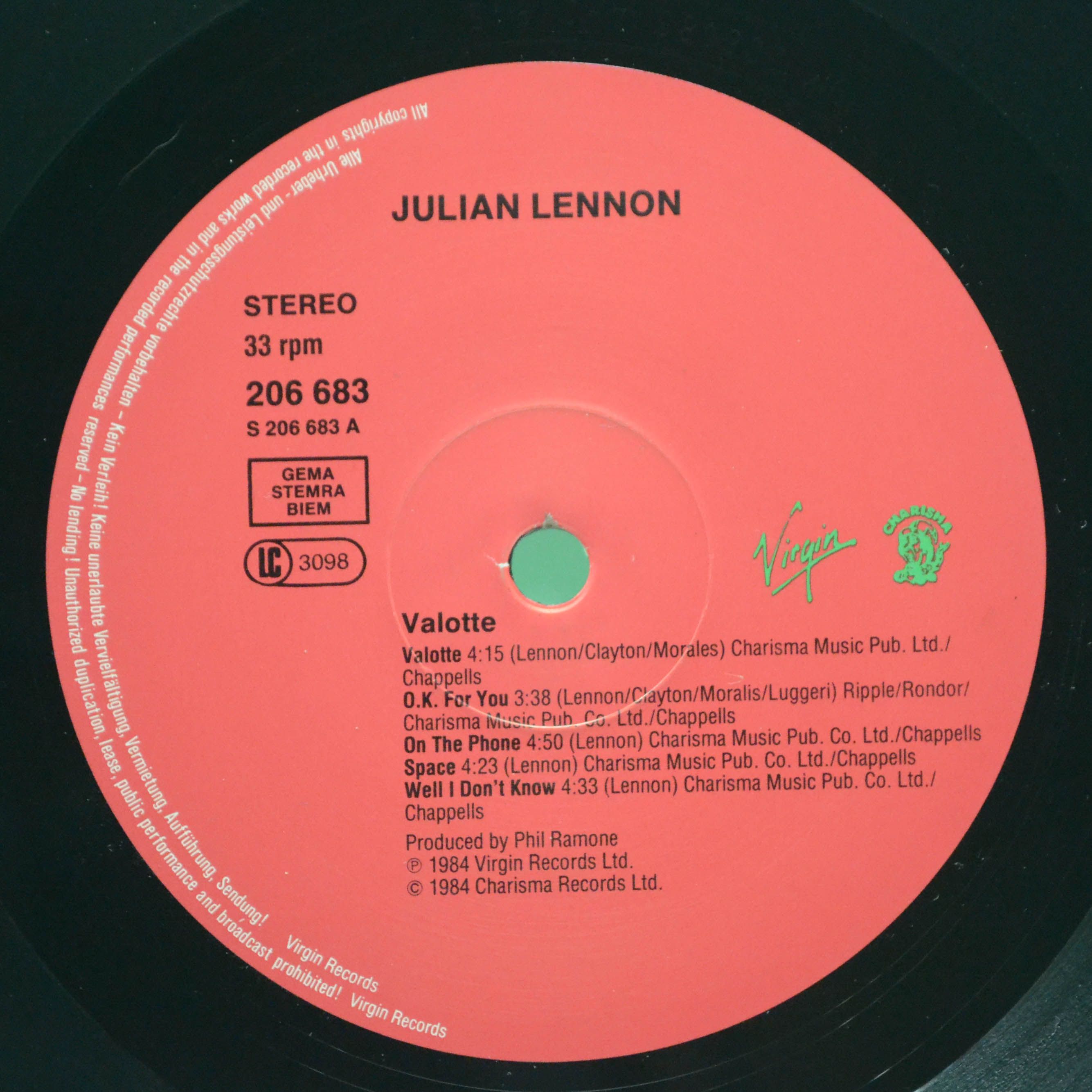 Виниловая пластинка Julian Lennon — Valotte, 1984
