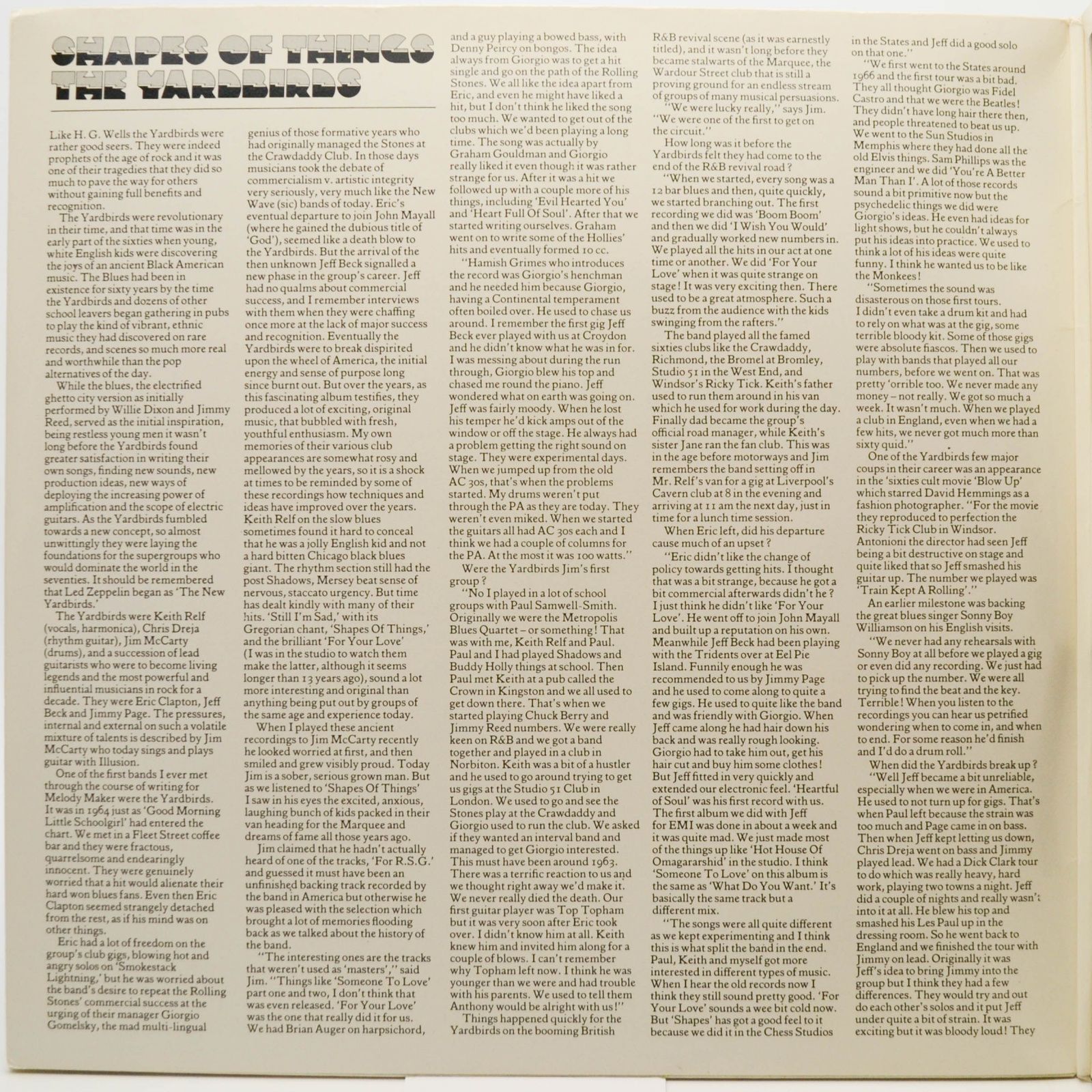 Виниловая пластинка Yardbirds — Shapes Of Things (2LP), 1977