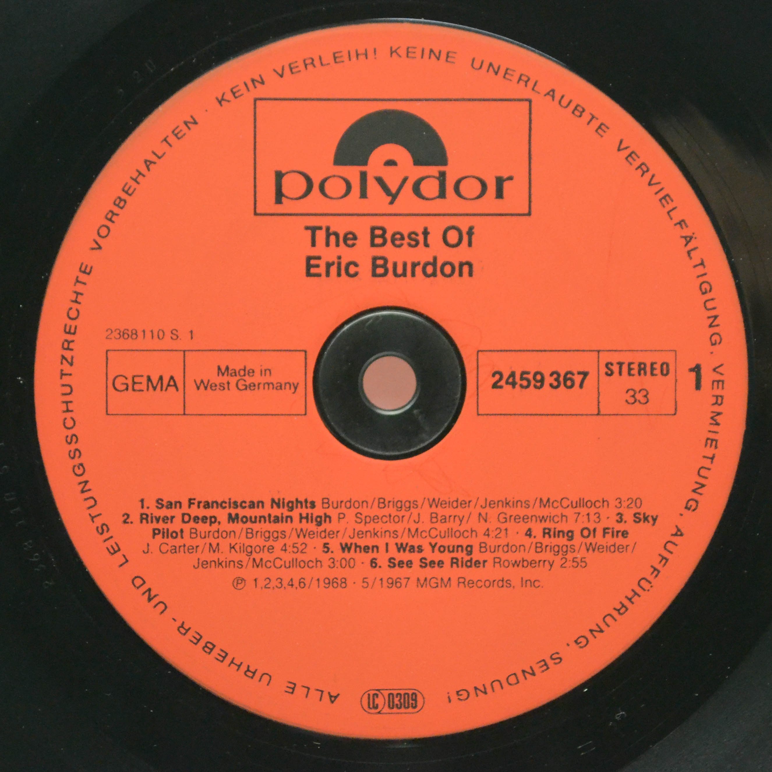Виниловая пластинка Eric Burdon — The Best Of Eric Burdon, 1968