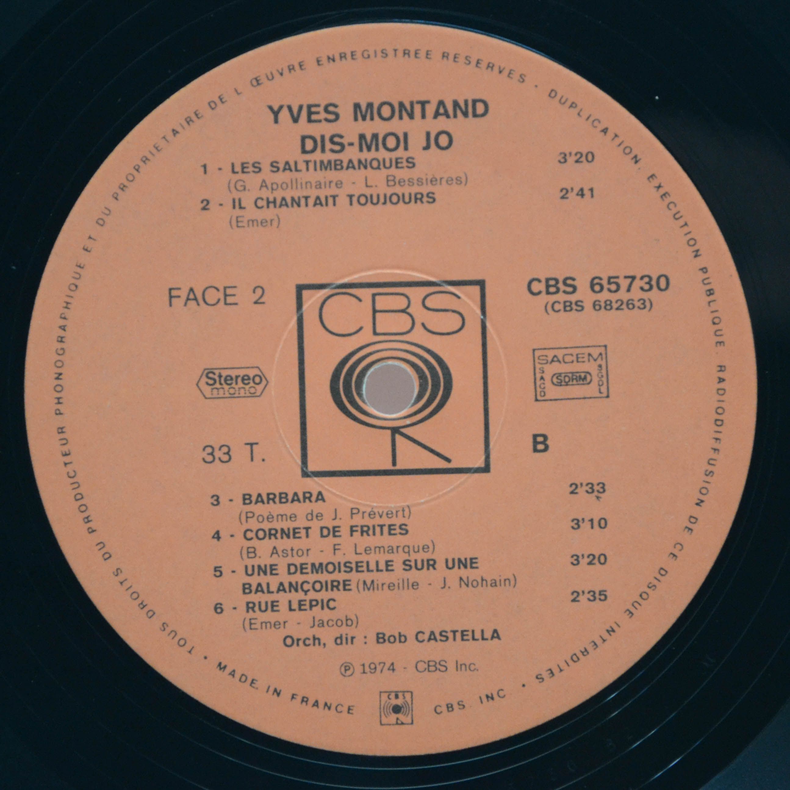 Yves Montand — Dis-Moi Jo (2LP, France), 1974