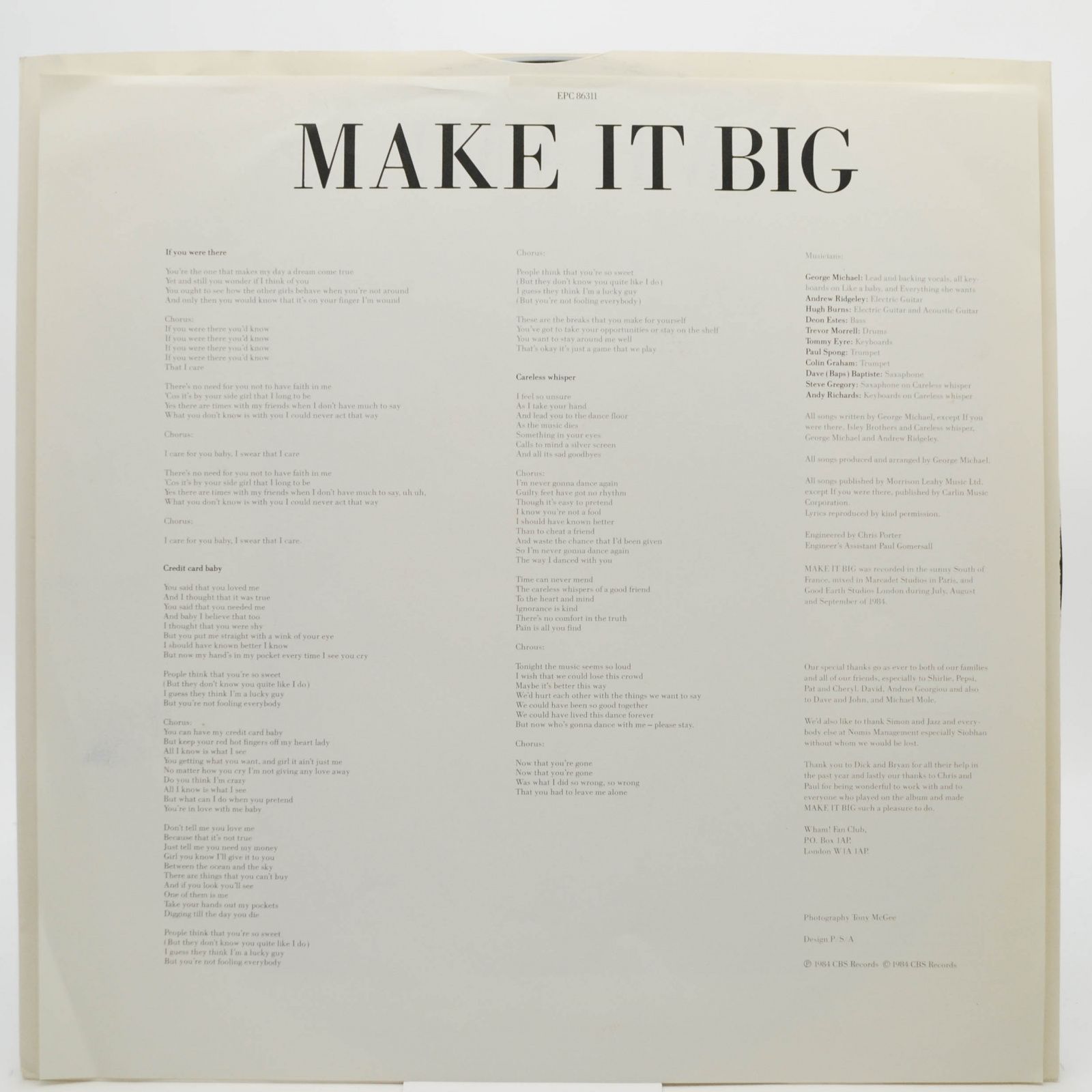 Виниловая пластинка Wham! — Make It Big, 1984