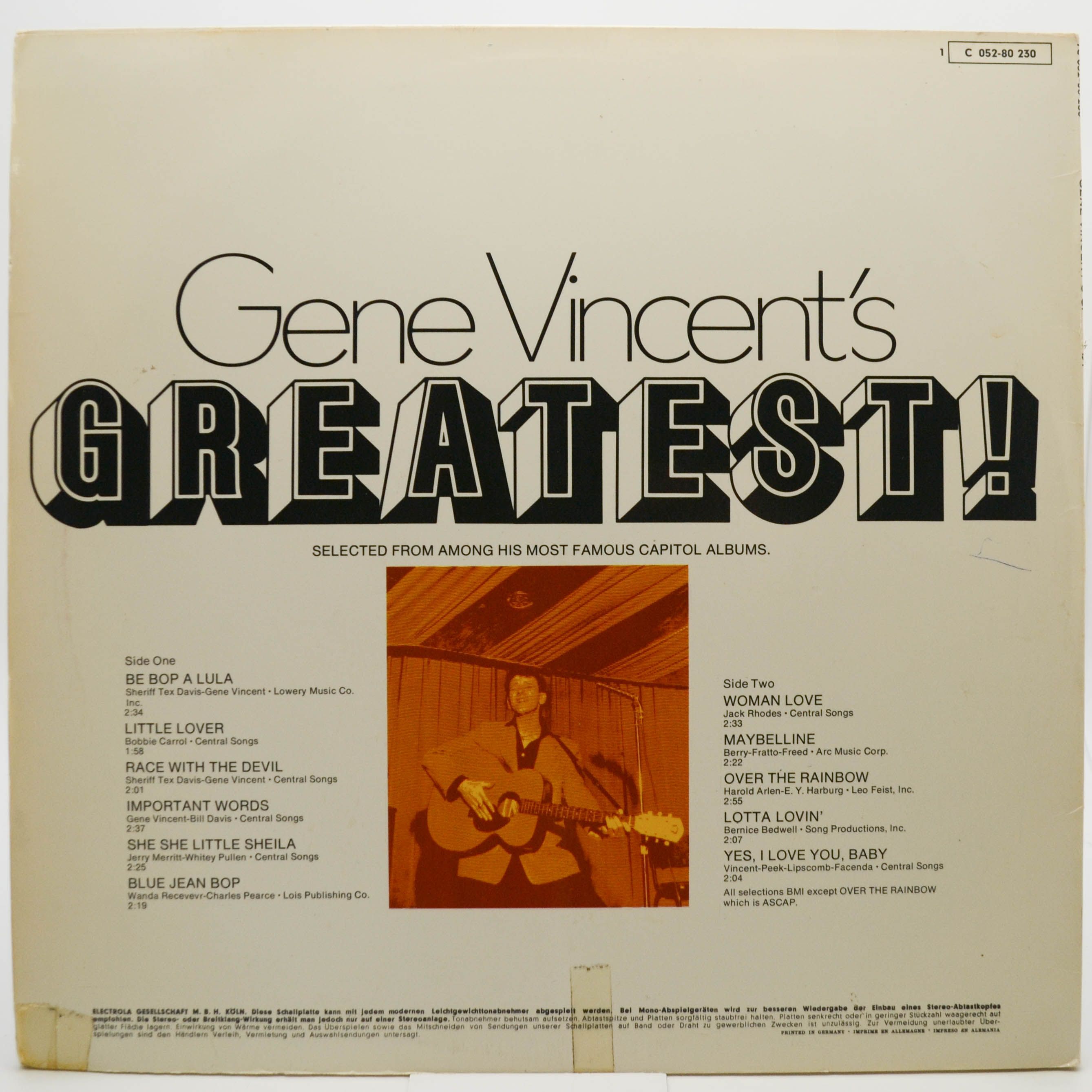 Виниловая пластинка Gene Vincent — Gene Vincent's Greatest!, 1969