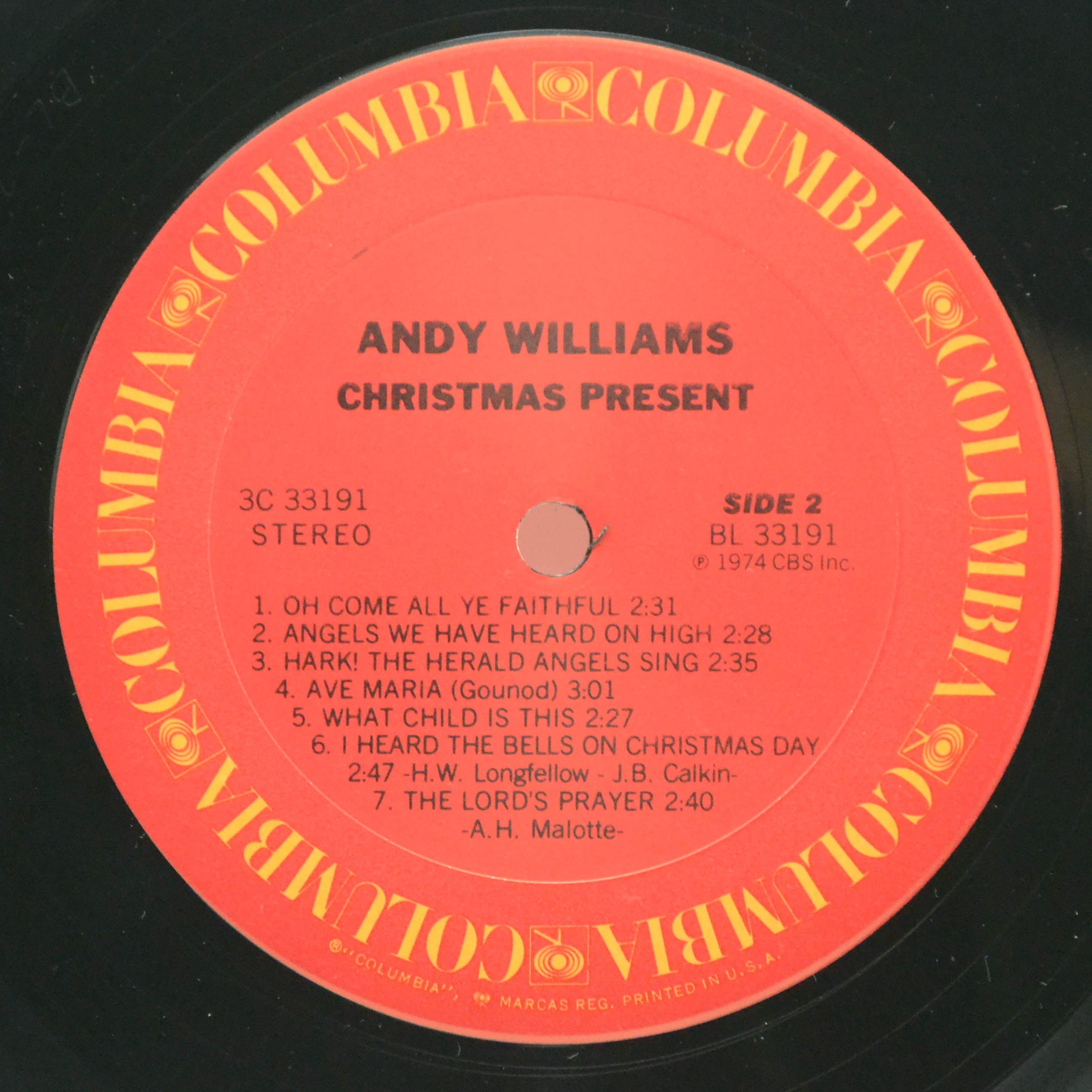 Виниловая пластинка Andy Williams — Christmas Present (USA), 1974