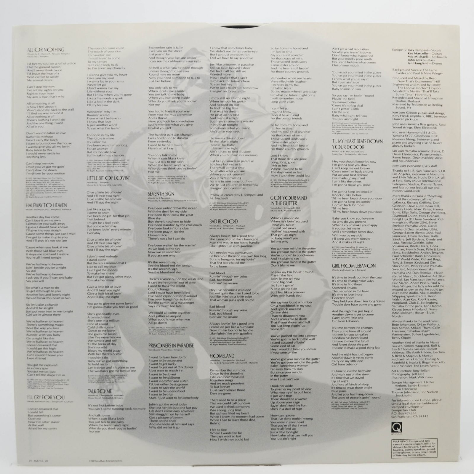 Europe — Prisoners In Paradise, 1991