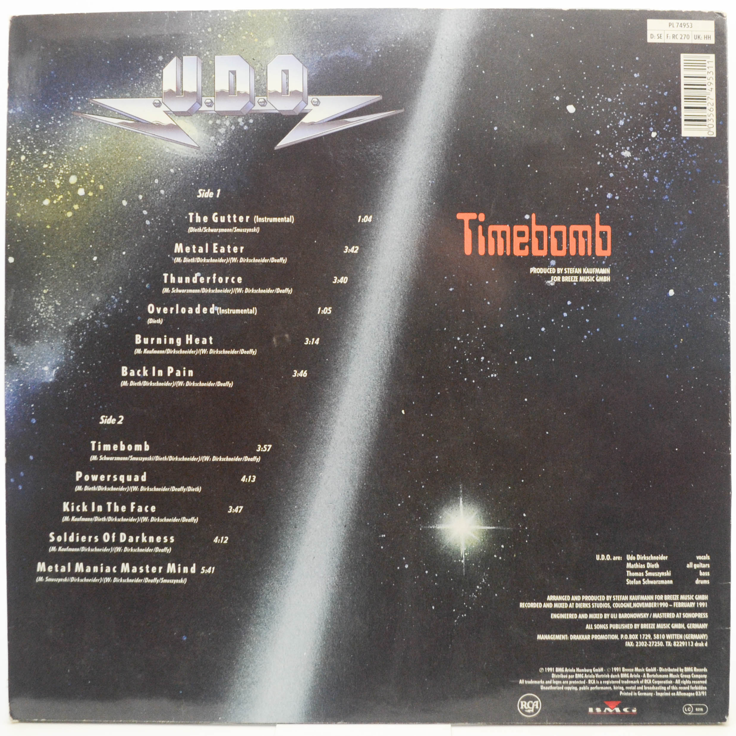 Виниловая пластинка U.D.O. — Timebomb, 1991