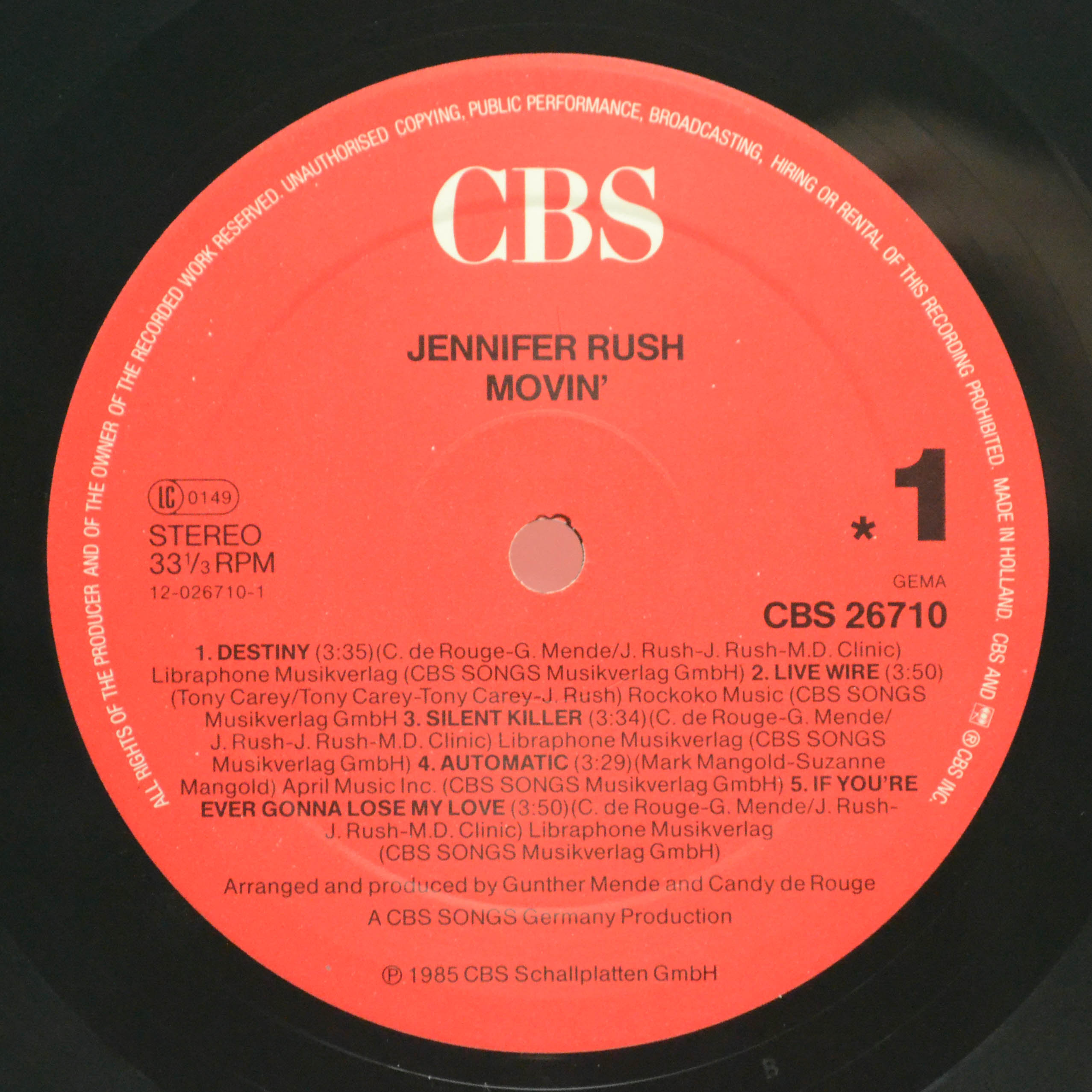 Jennifer Rush — Movin', 1985