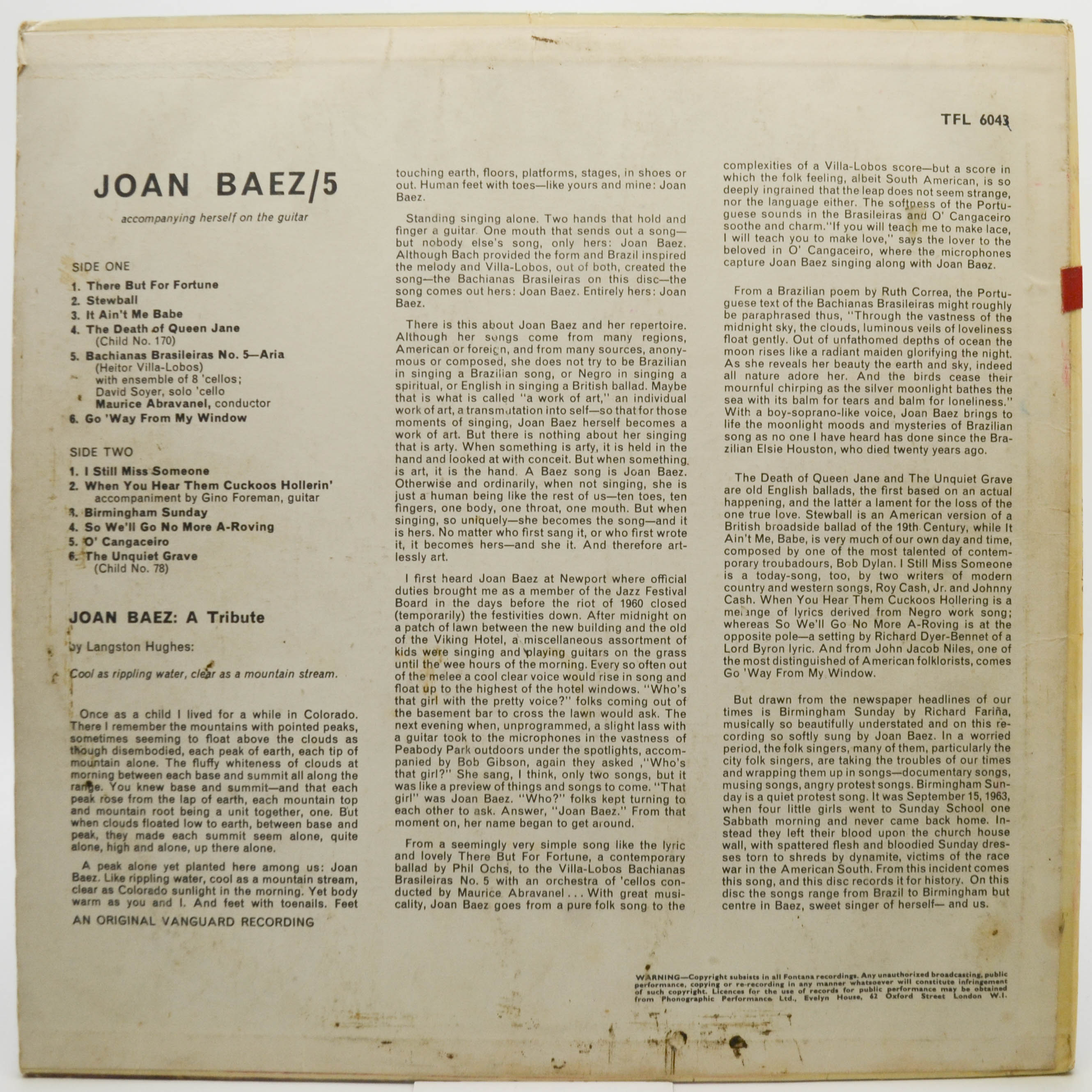 Виниловая пластинка Joan Baez — 5 (UK), 1965