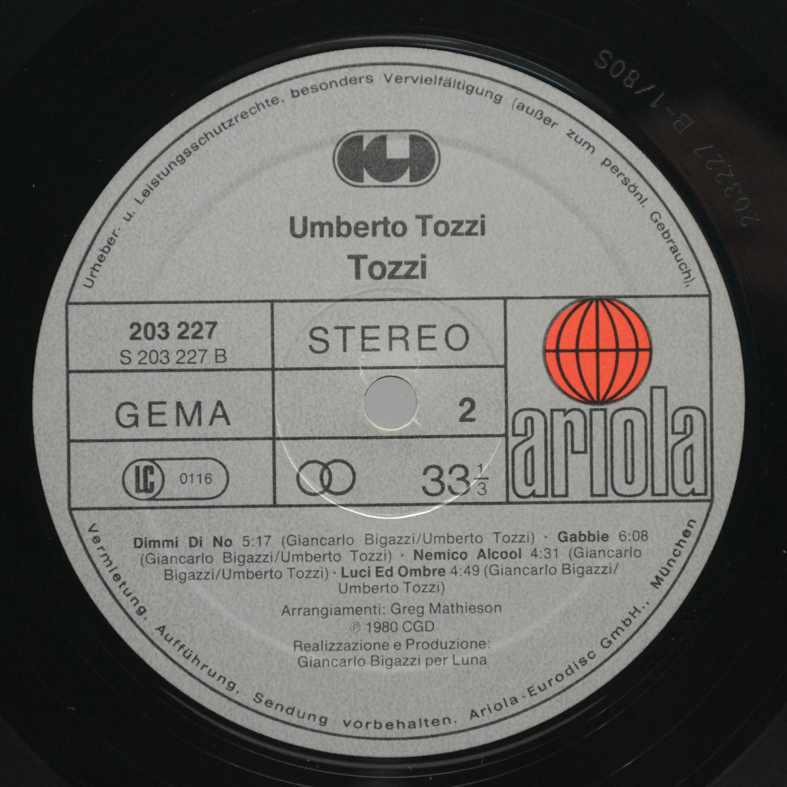 Виниловая пластинка Umberto Tozzi — Tozzi, 1980