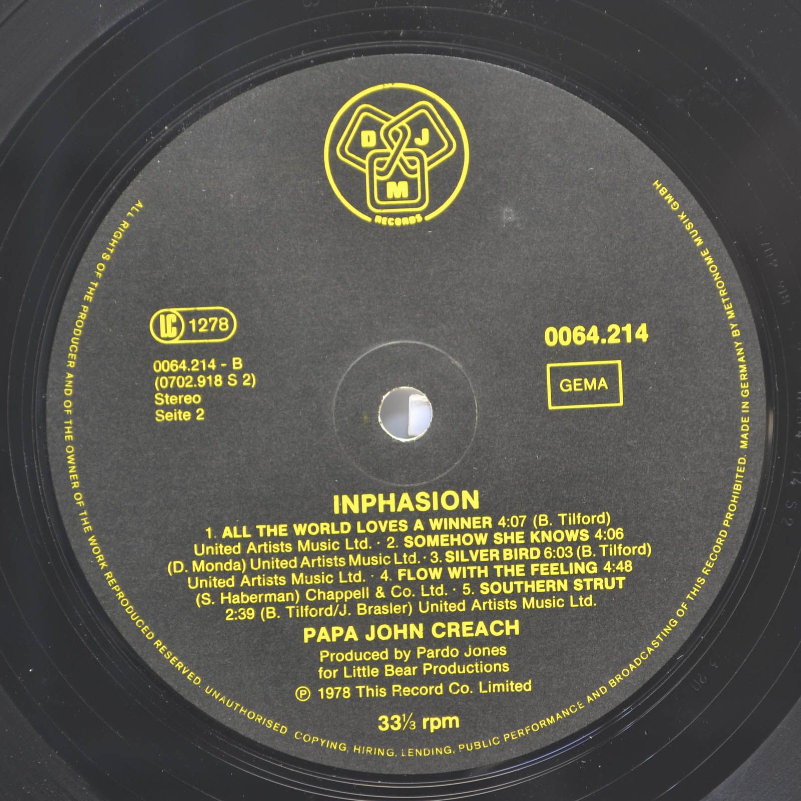 Виниловая пластинка Papa John Creach — Inphasion, 1978