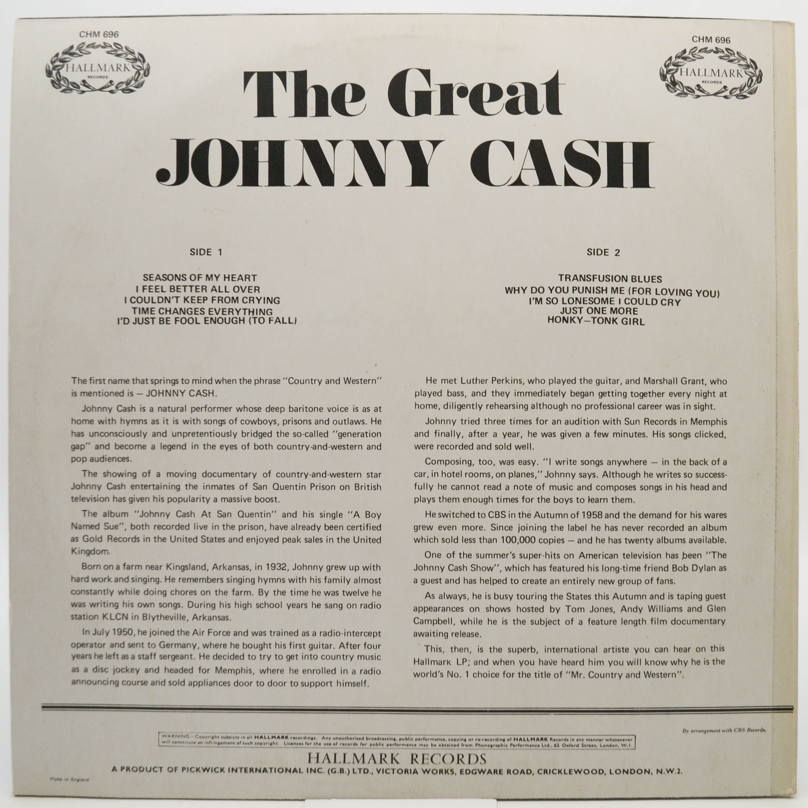 Виниловая пластинка Johnny Cash — The Great Johnny Cash (UK), 1960
