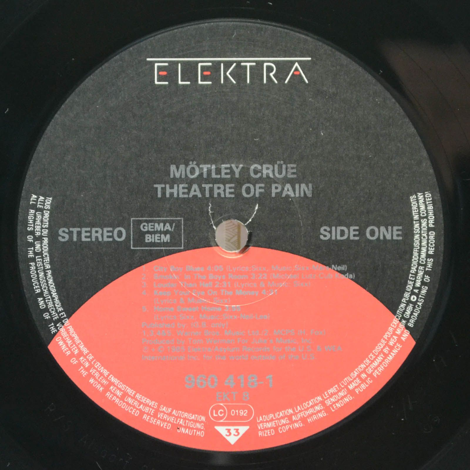Виниловая пластинка Mötley Crüe — Theatre Of Pain, 1985