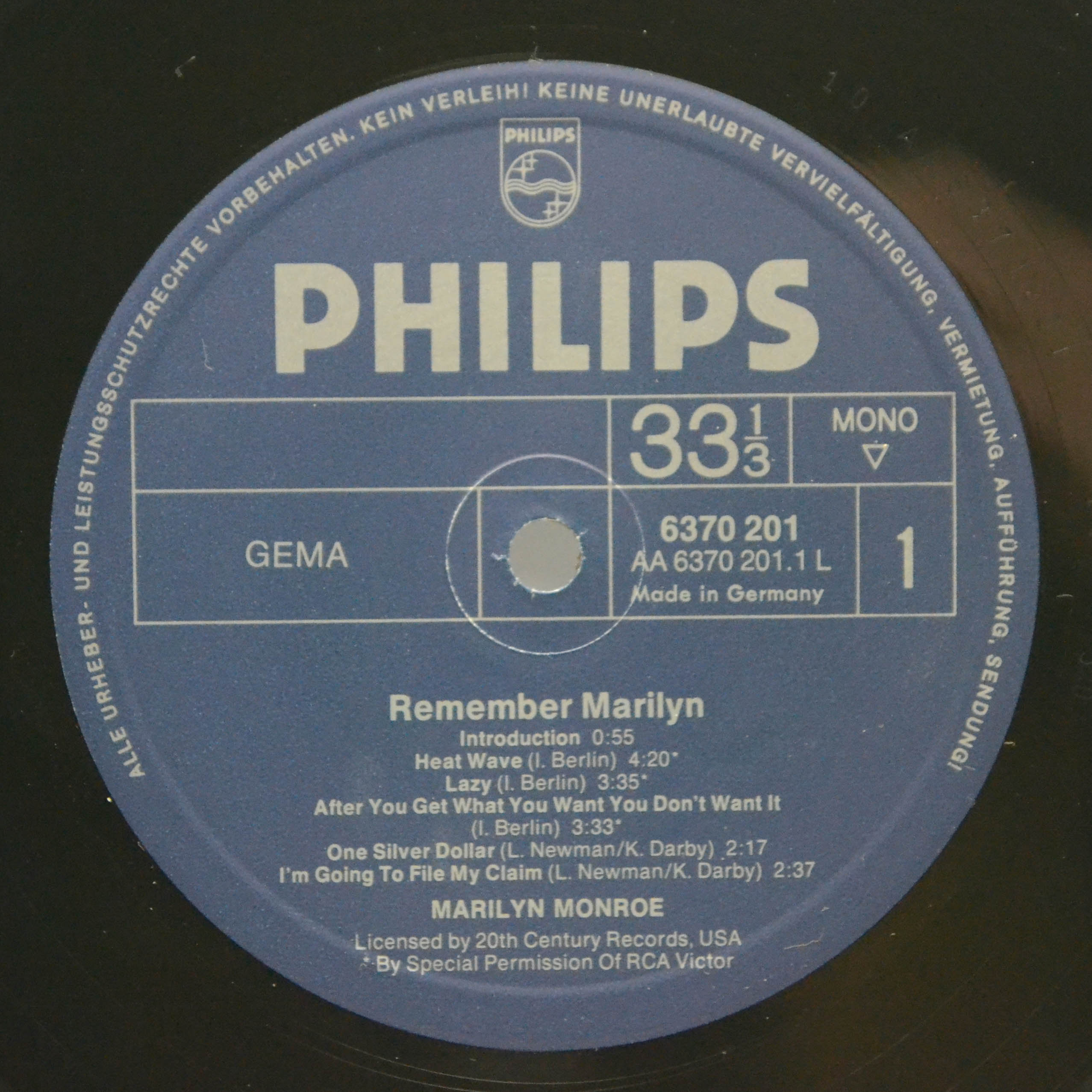 Виниловая пластинка Marilyn Monroe — Remember Marilyn (booklet), 1962