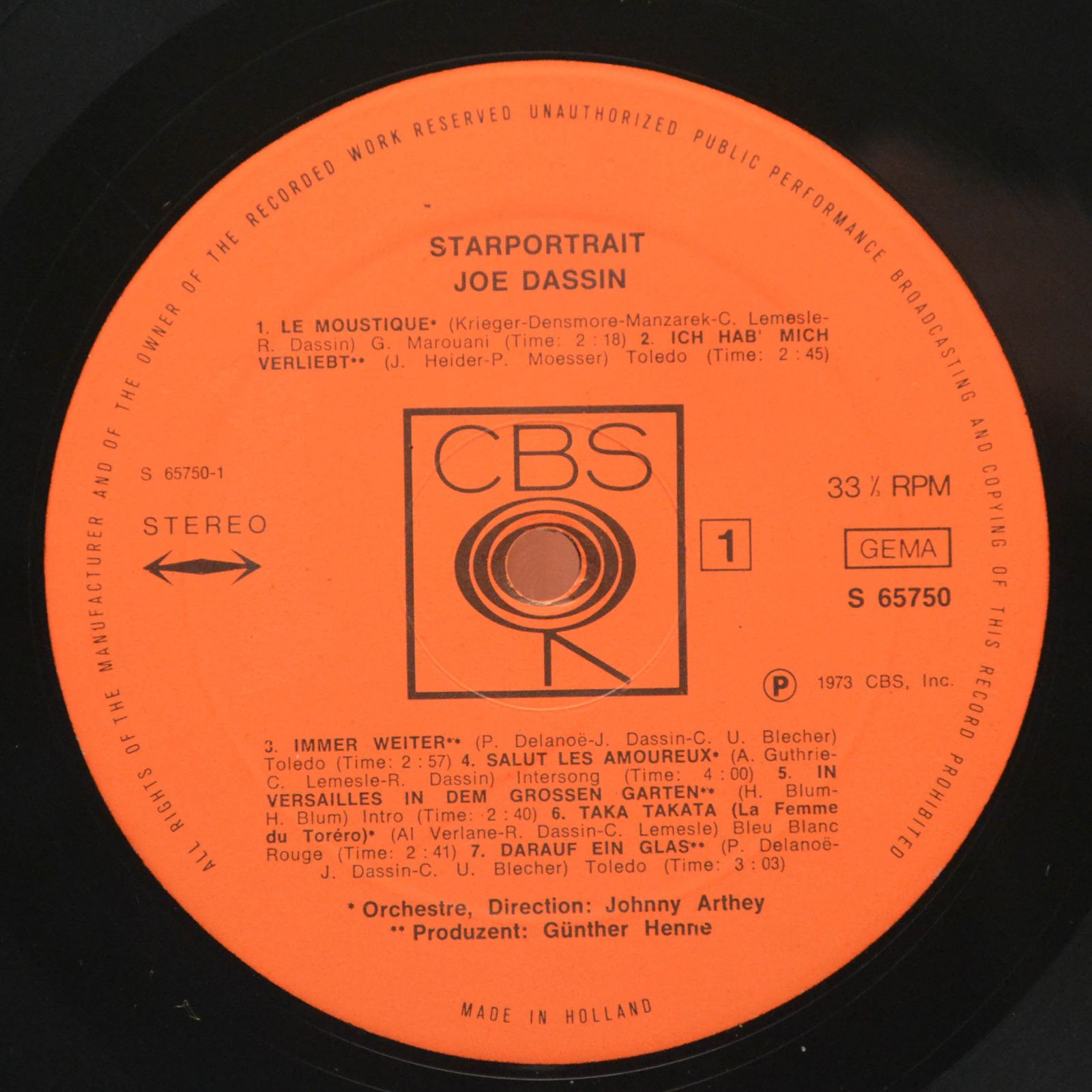 Виниловая пластинка Joe Dassin — Starportrait, 1973