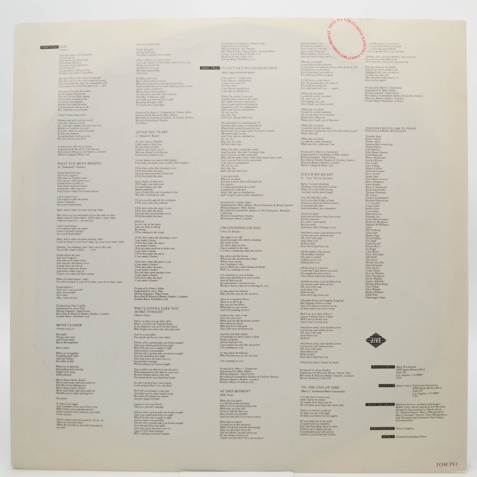 Tom Jones — At This Moment, 1989