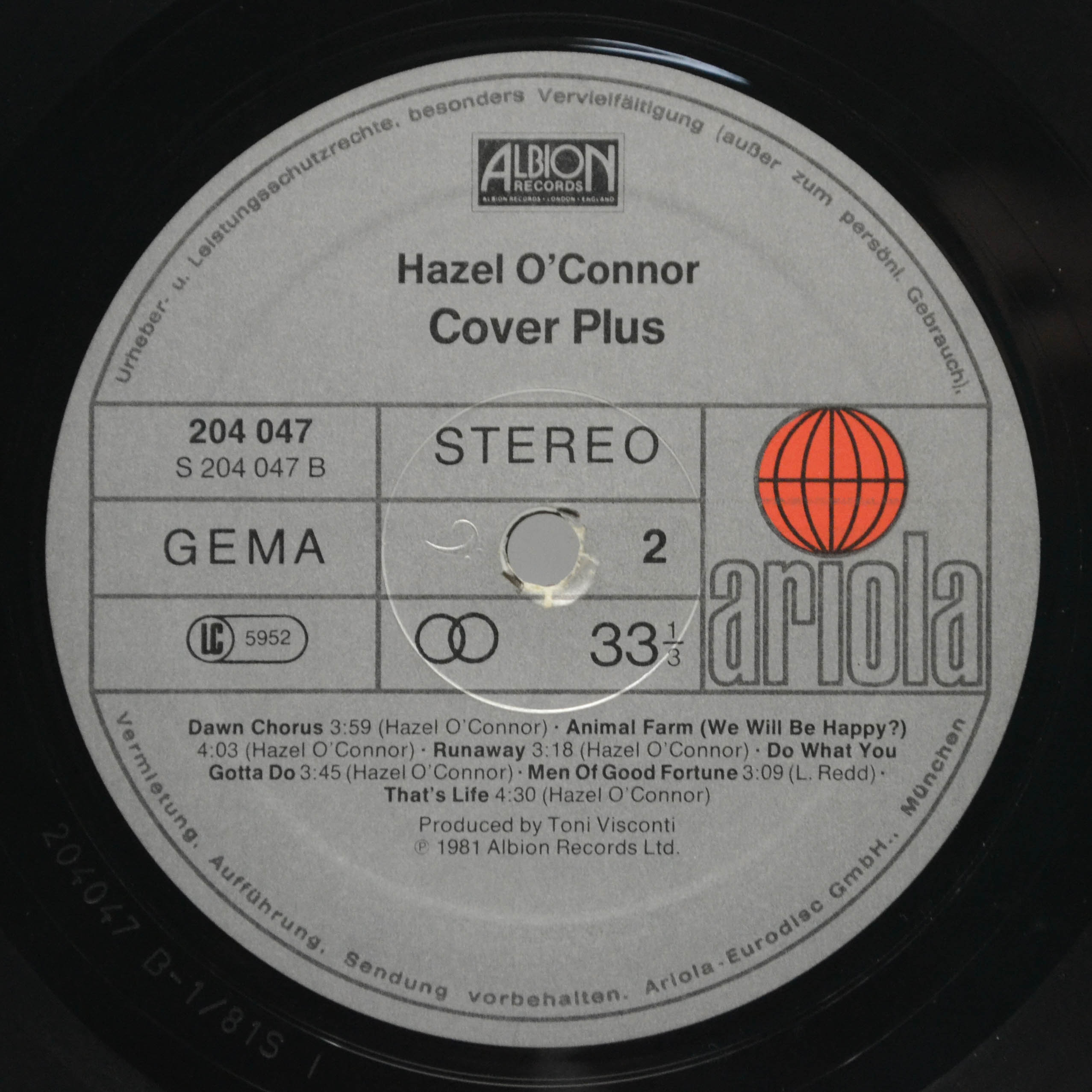 Виниловая пластинка Hazel O'Connor — Cover Plus, 1981