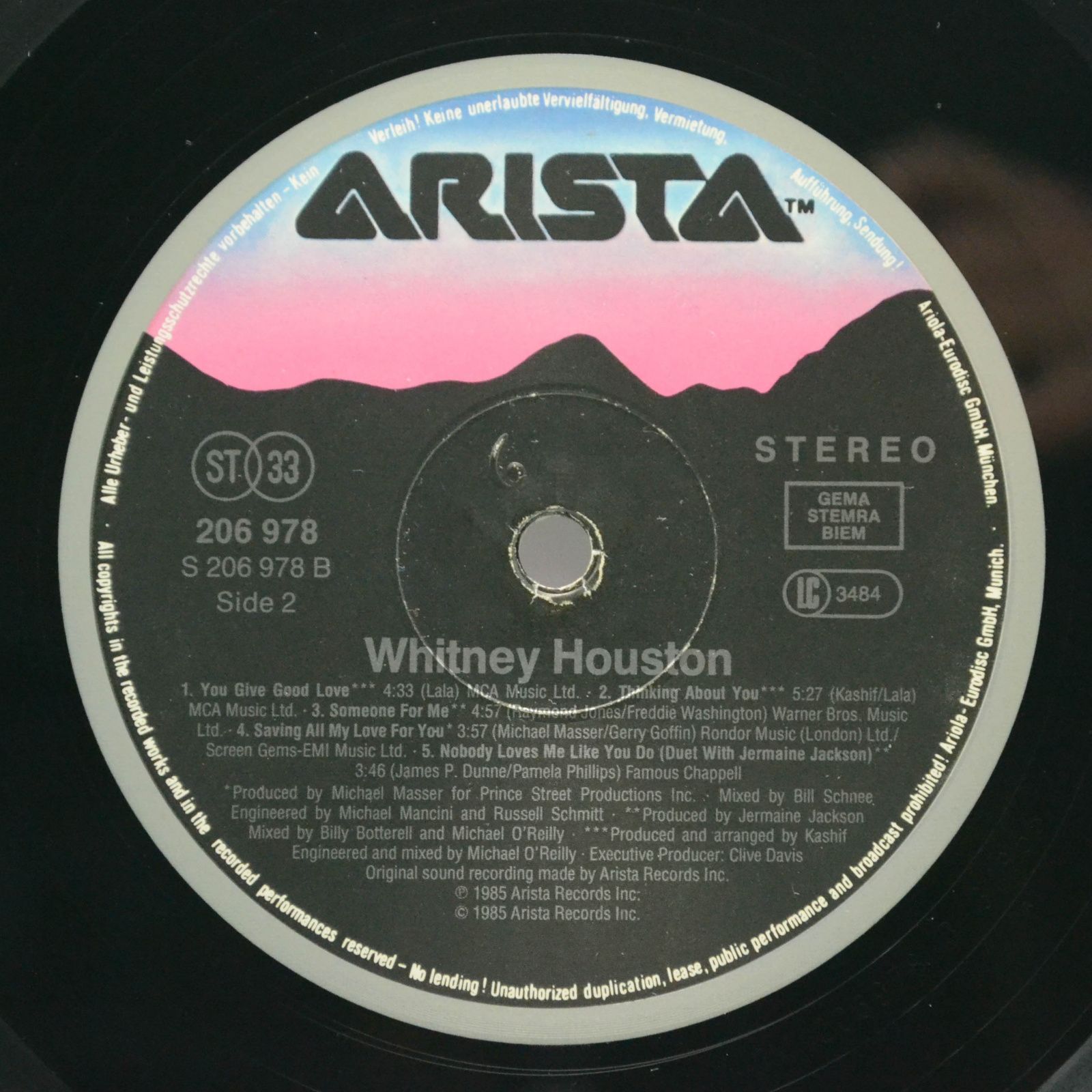Виниловая пластинка Whitney Houston — Whitney Houston, 1985