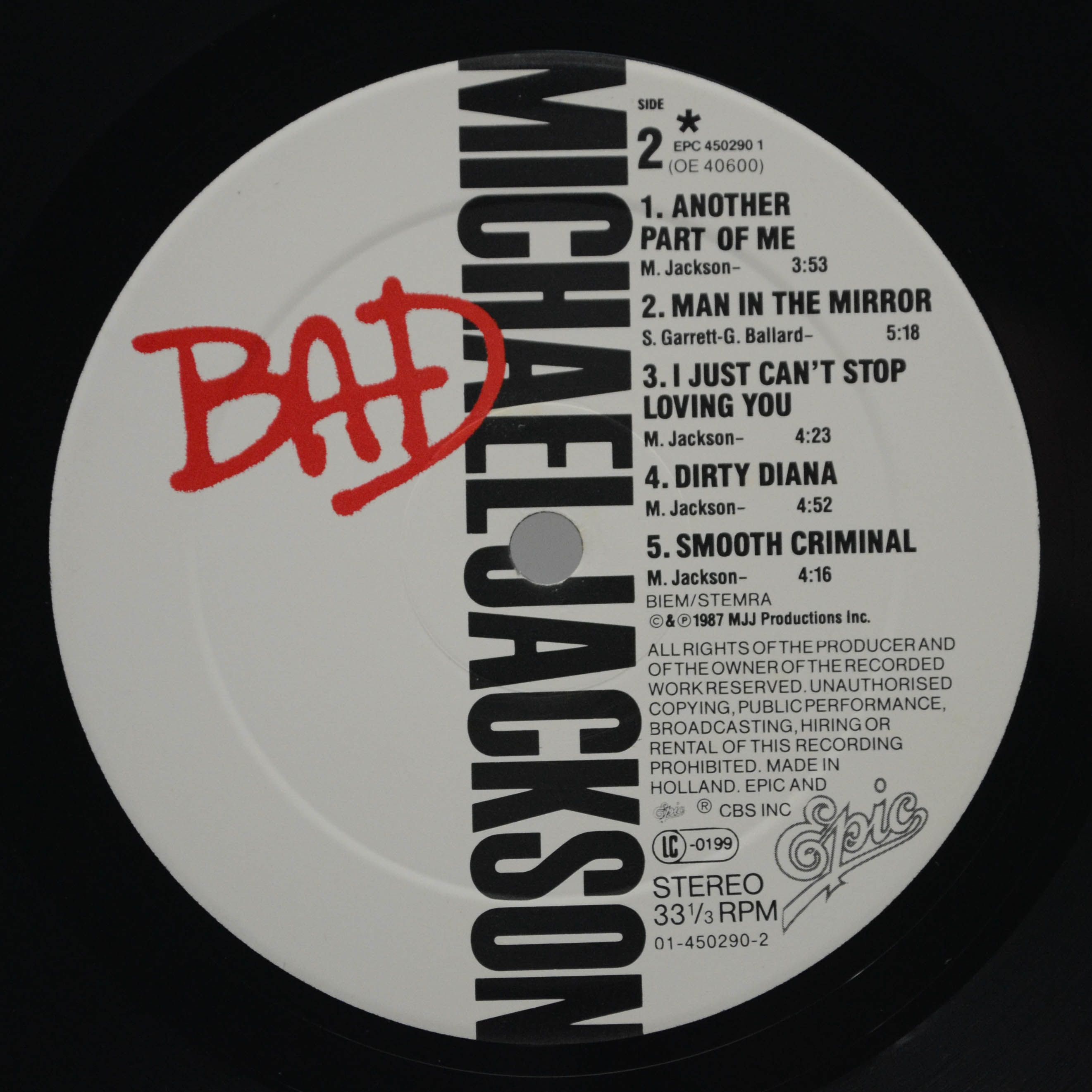 Виниловая пластинка Michael Jackson — Bad, 1987