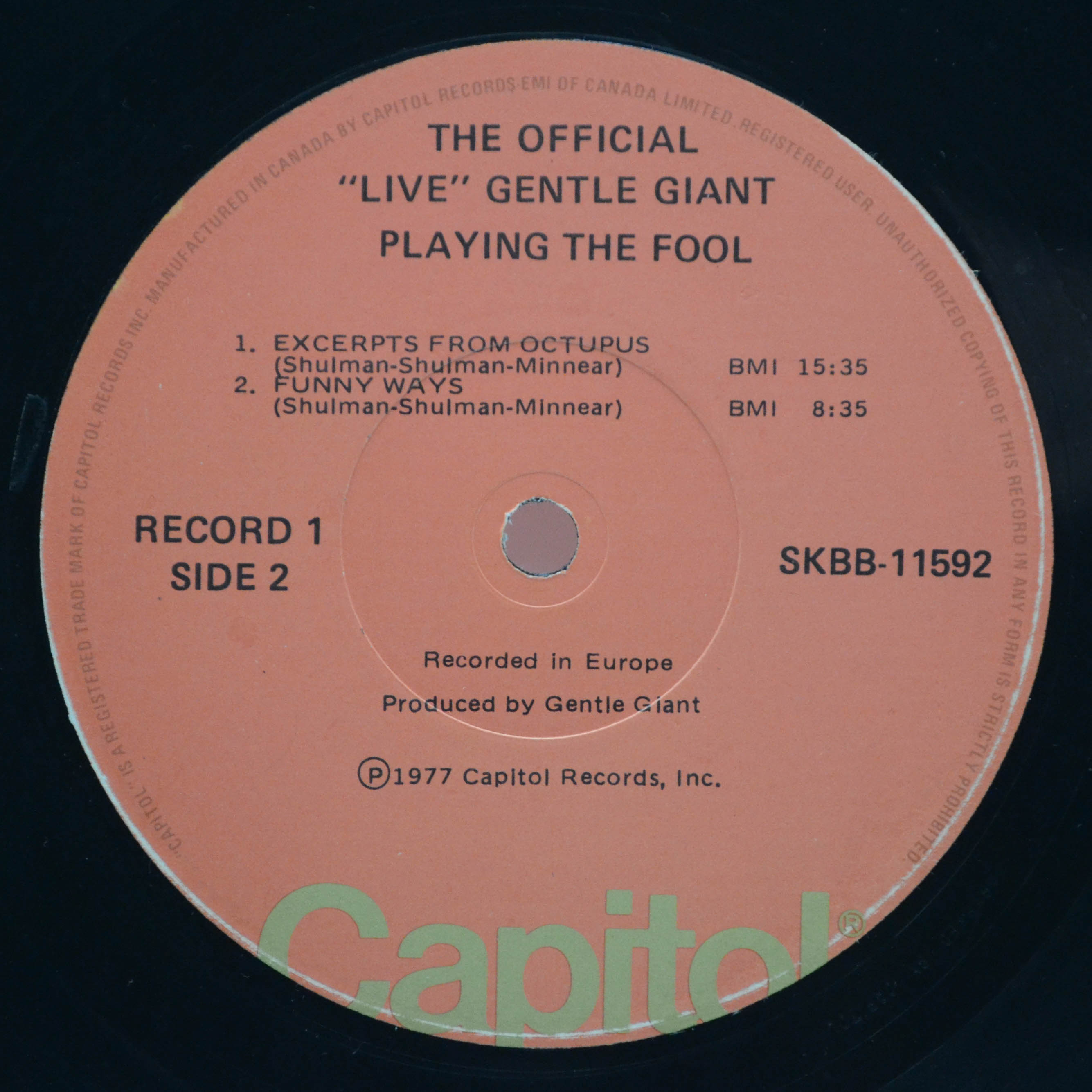 Gentle Giant — Playing The Fool (2LP), 1977