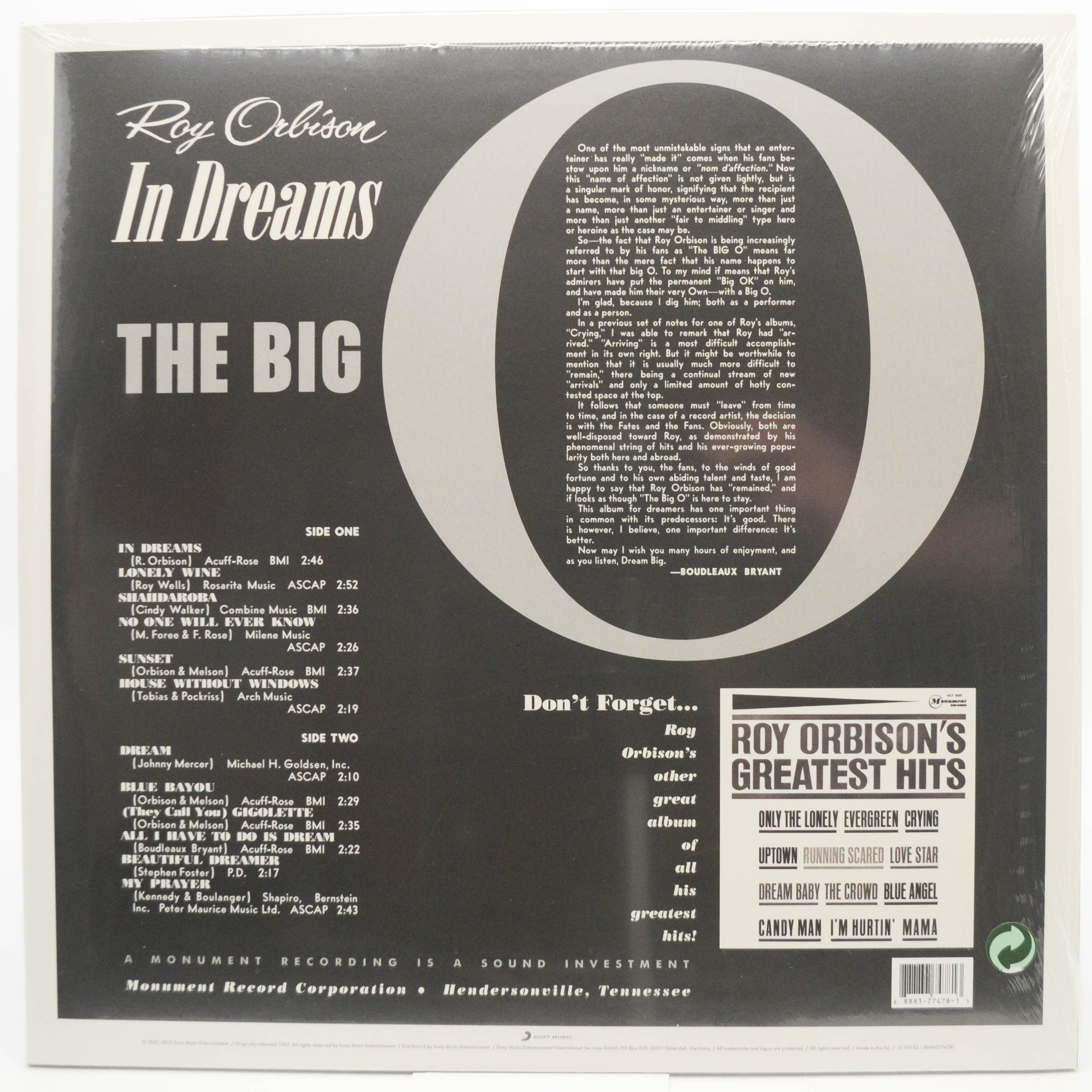Виниловая пластинка Roy Orbison — In Dreams, 1963