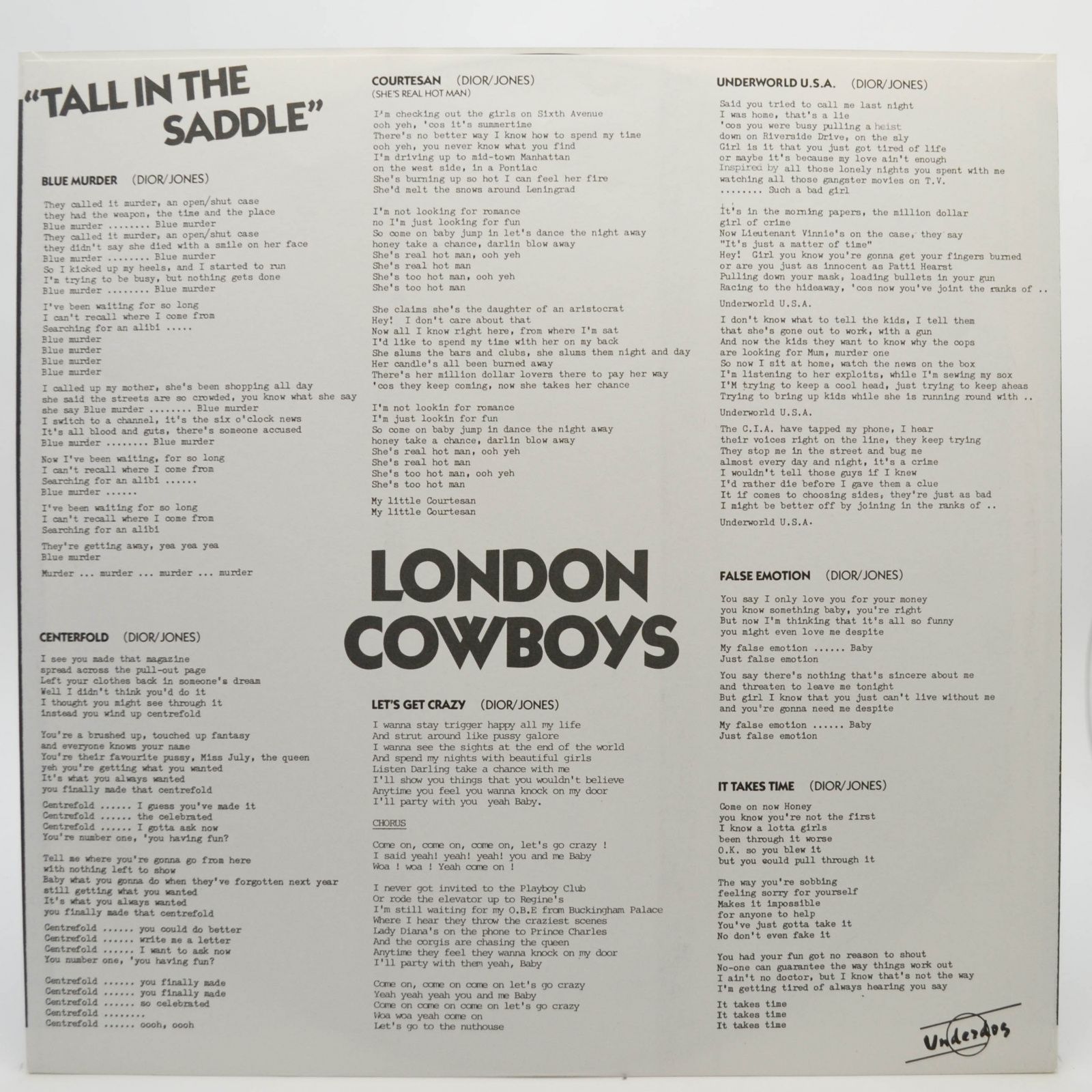 Виниловая пластинка London Cowboys — Tall In The Saddle, 1984
