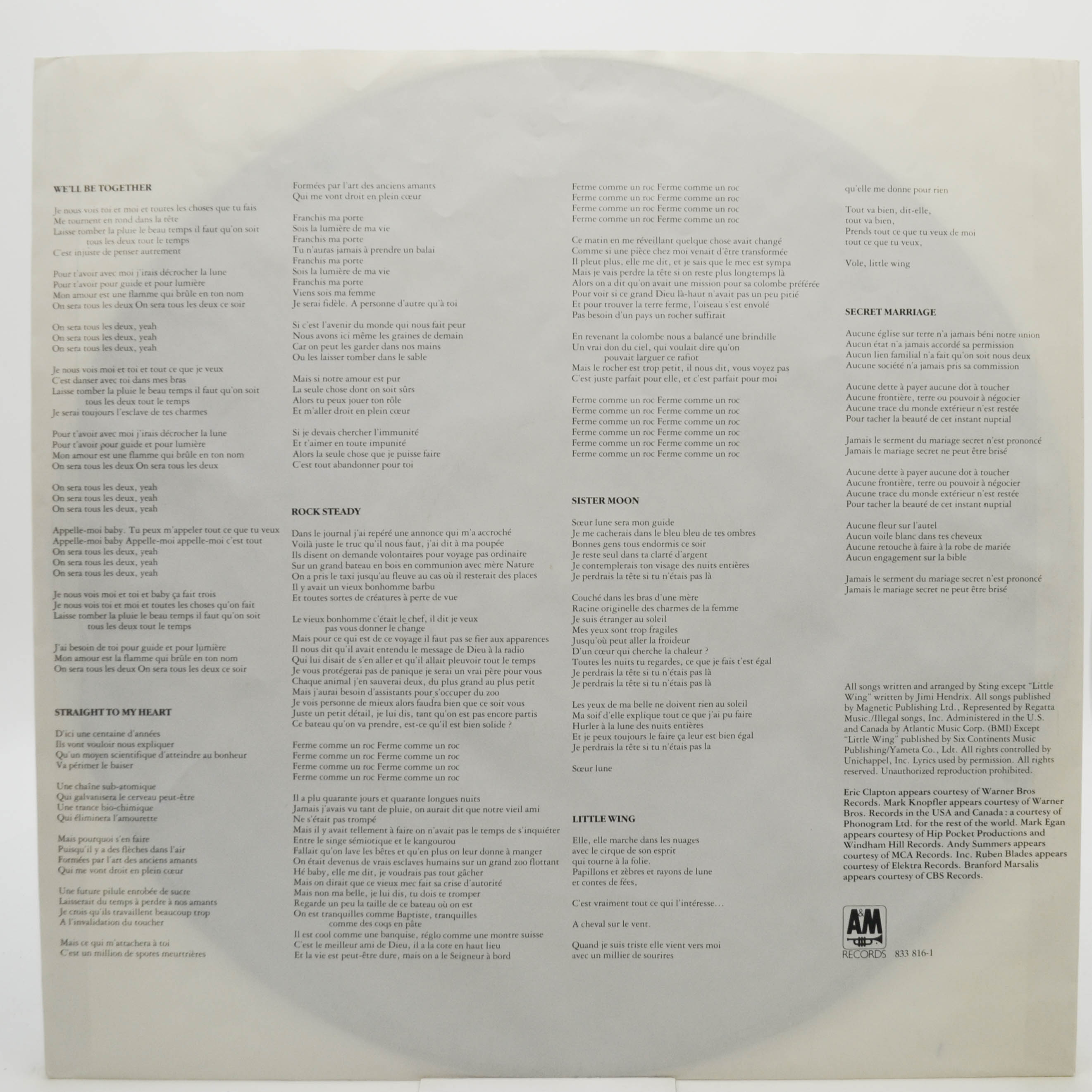 Sting — ...Nothing Like The Sun (2LP), 1987