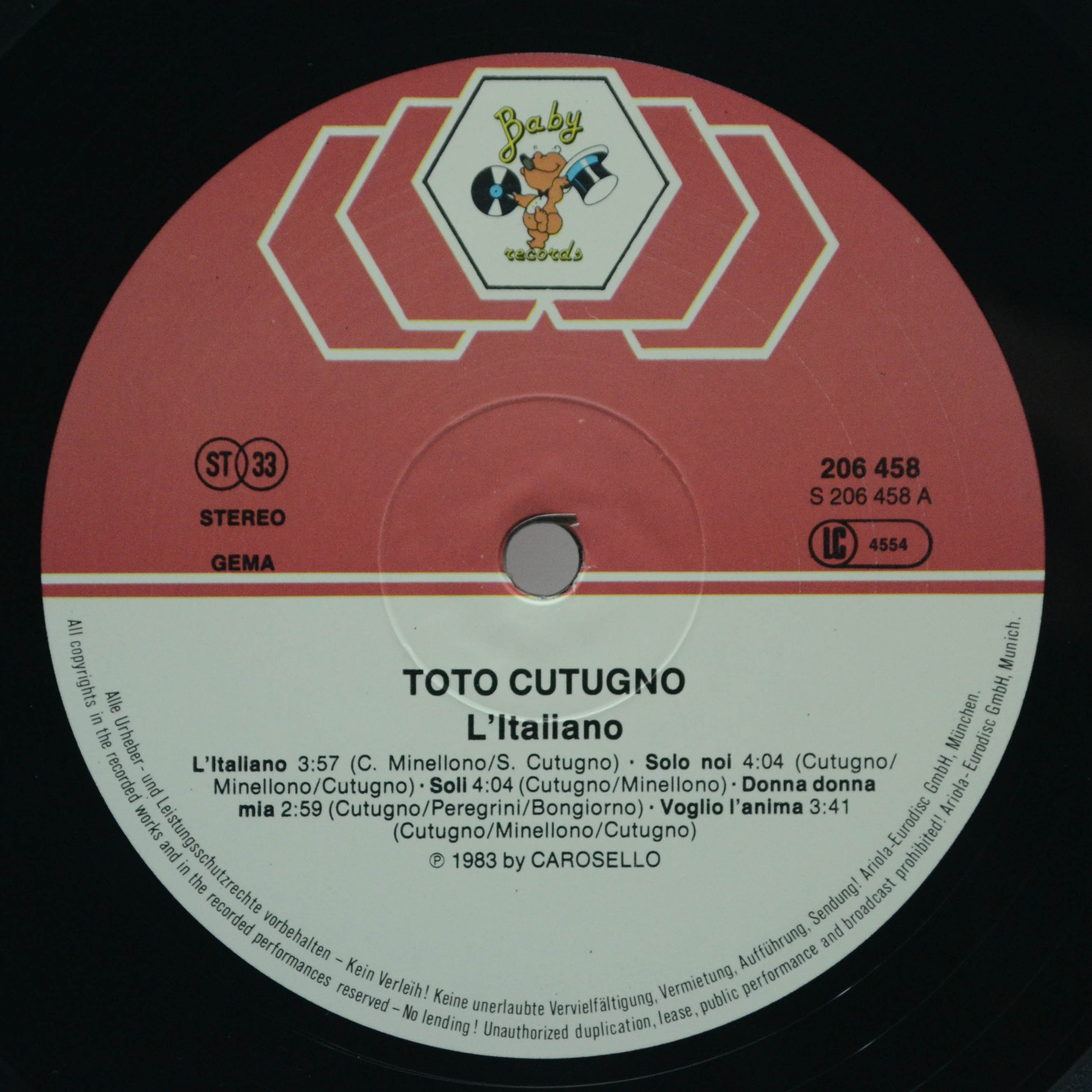 Виниловая пластинка Toto Cutugno — L'Italiano, 1984