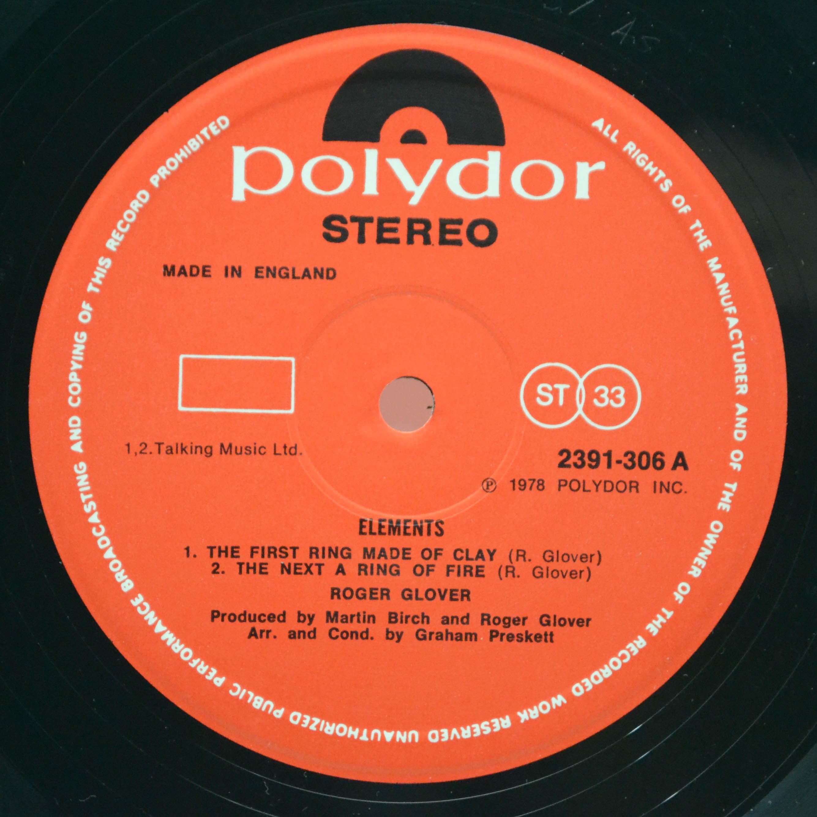 Виниловая пластинка Roger Glover — Elements (1-st, UK), 1978