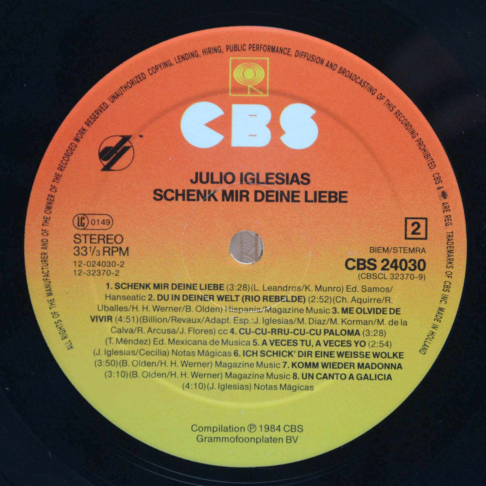 Julio Iglesias — Schenk Mir Deine Liebe, 1984