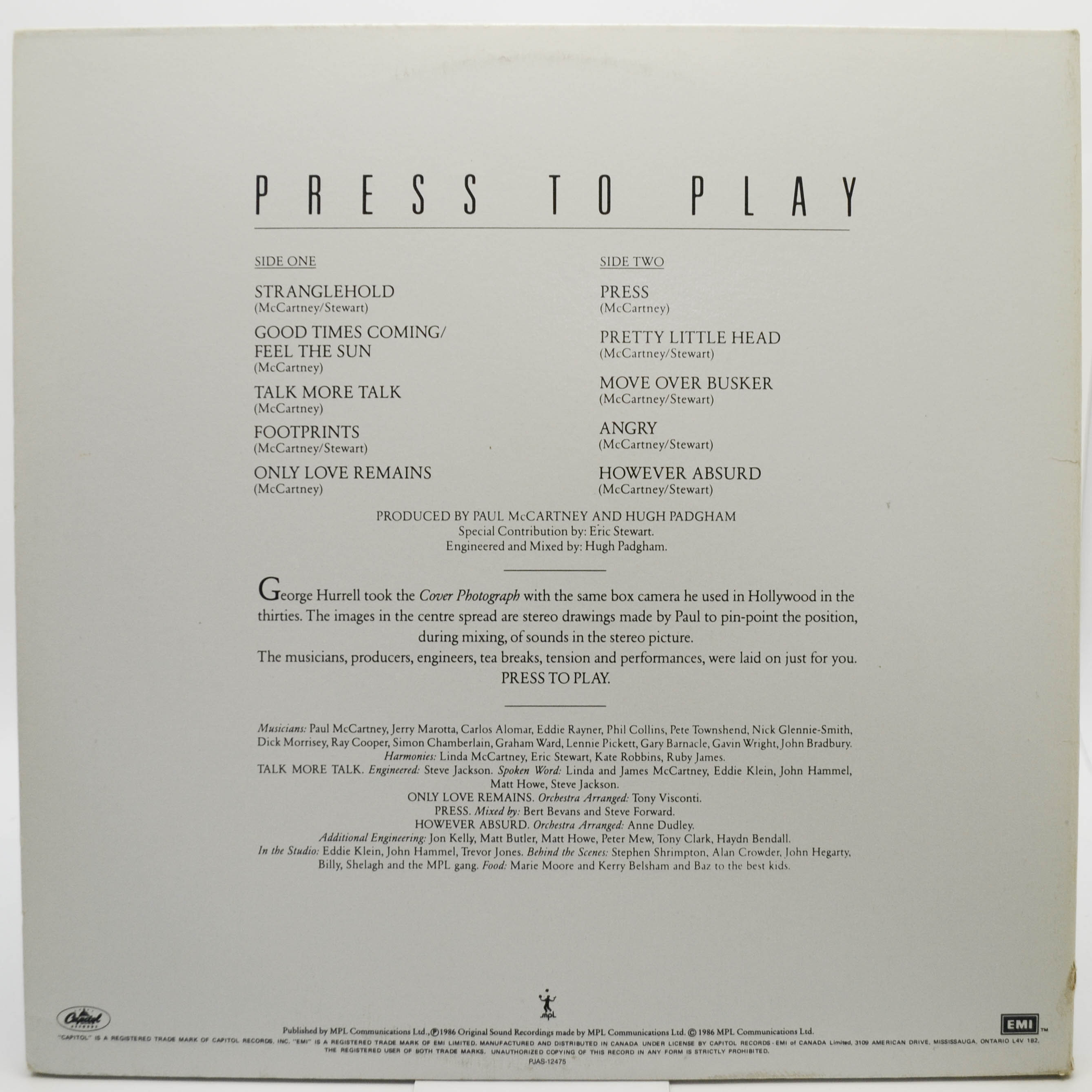 Paul McCartney — Press To Play, 1986