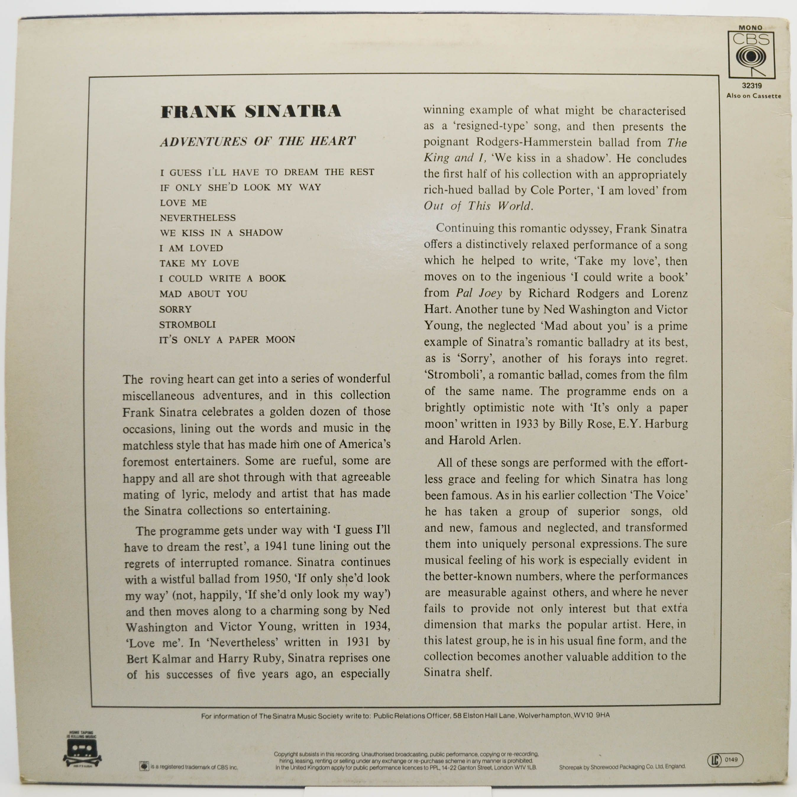 Frank Sinatra — Adventures Of The Heart (UK), 1984