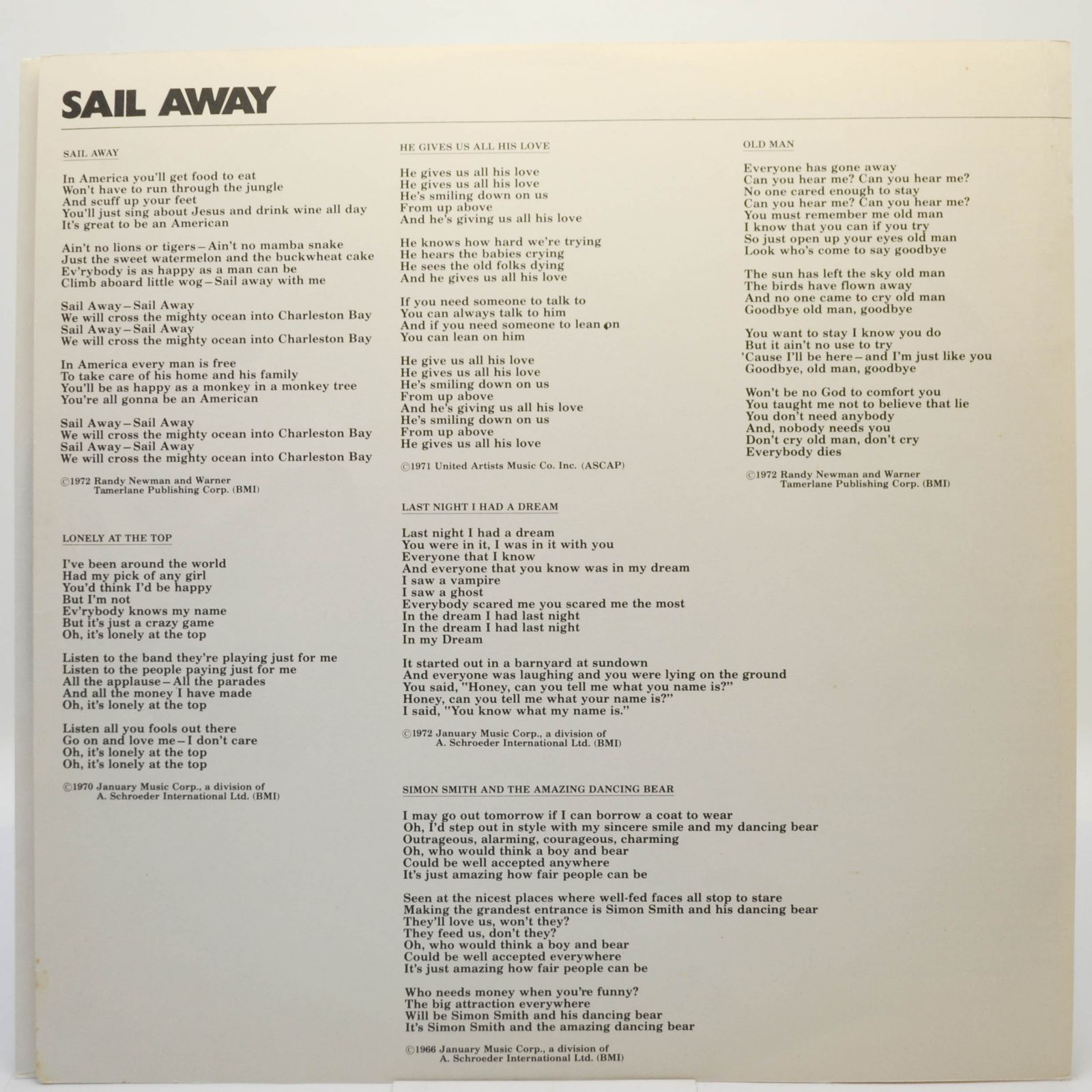 Виниловая пластинка Randy Newman — Sail Away, 1972
