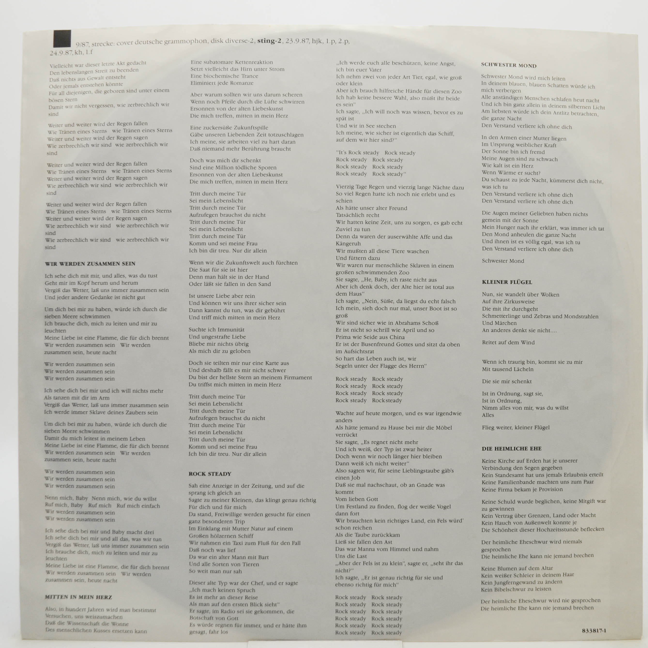 Виниловая пластинка Sting — ...Nothing Like The Sun (2LP), 1987