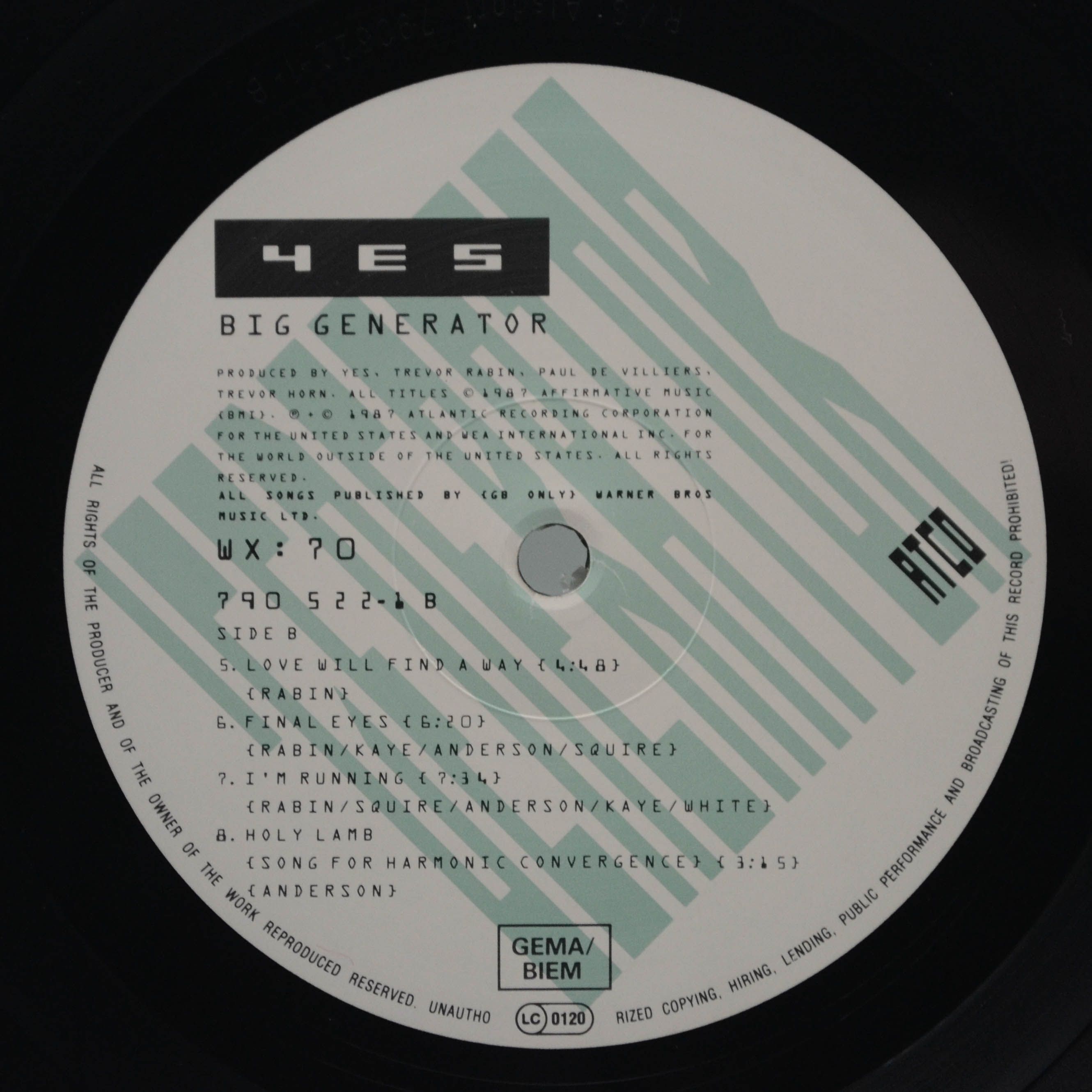 Виниловая пластинка Yes — Big Generator, 1987